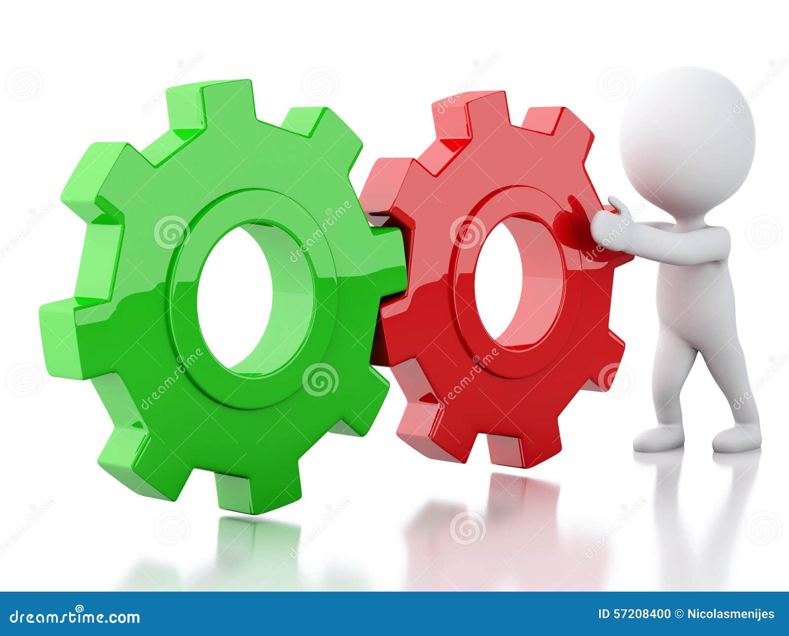 3d white business people and gear mechanism