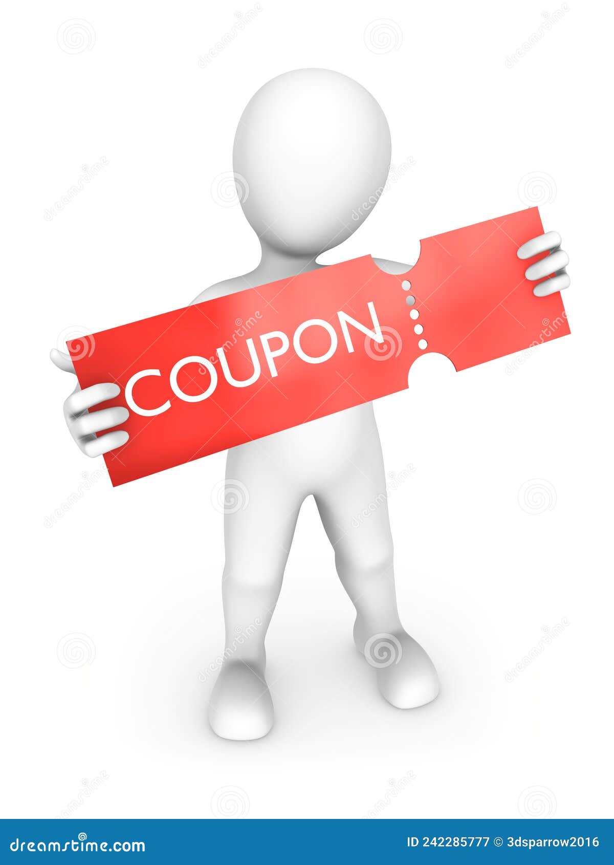 3d White Man with Coupon Code in Hands Stock Illustration
