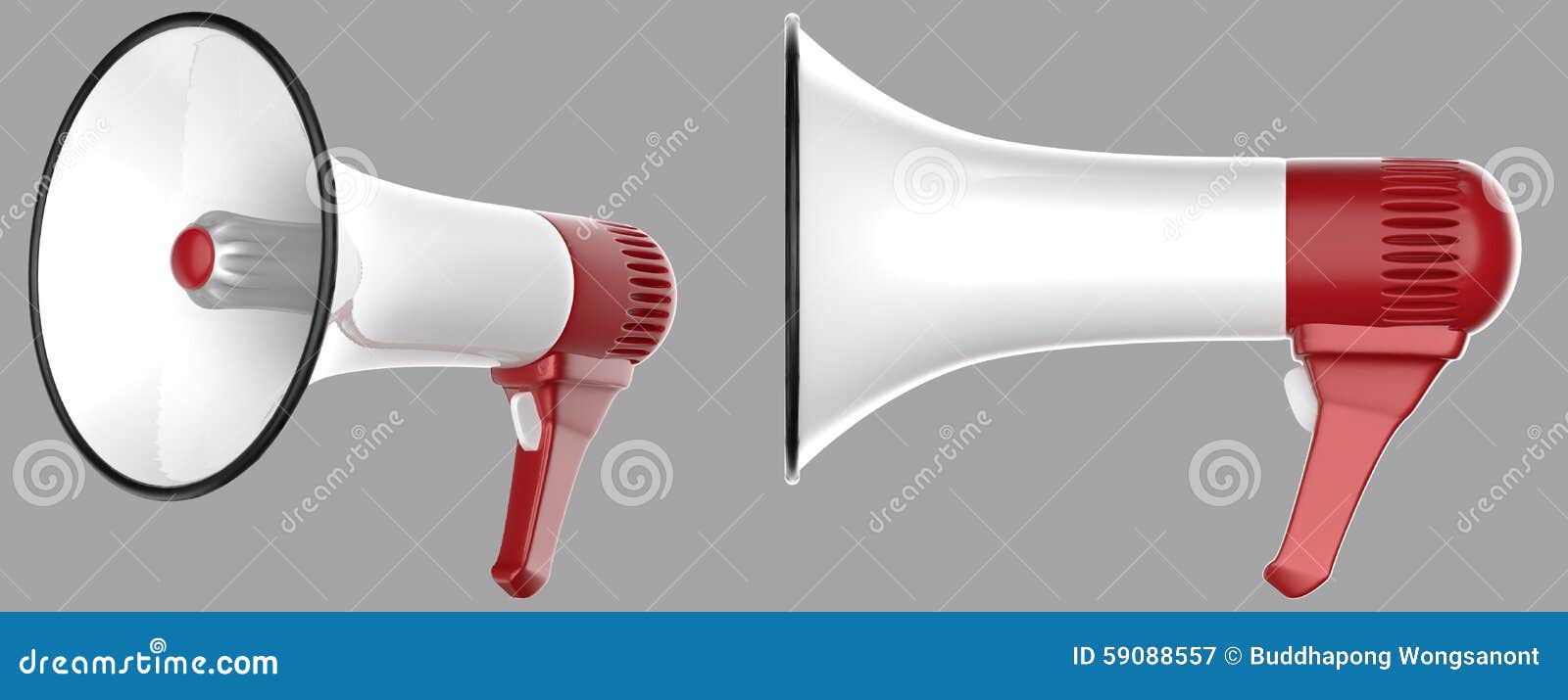 3D White Megaphones on Gray Background Stock Illustration