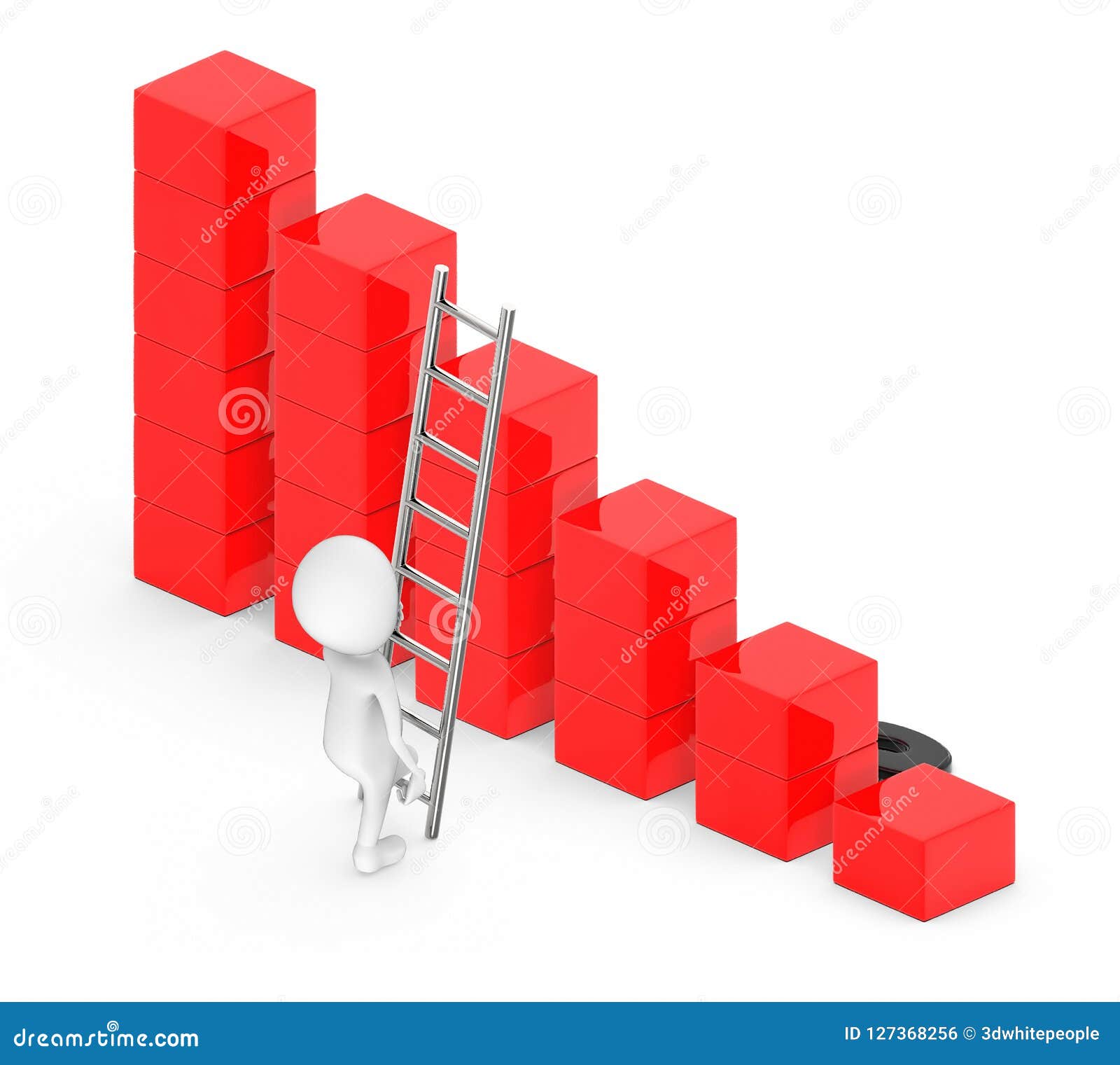 3d white people climb up towards a bar graph