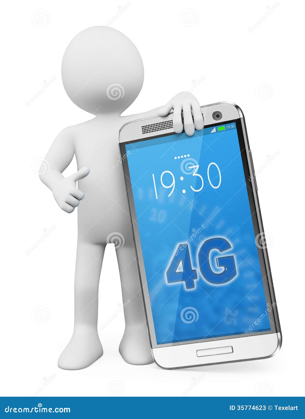 3d white people. 4g lte mobile phone