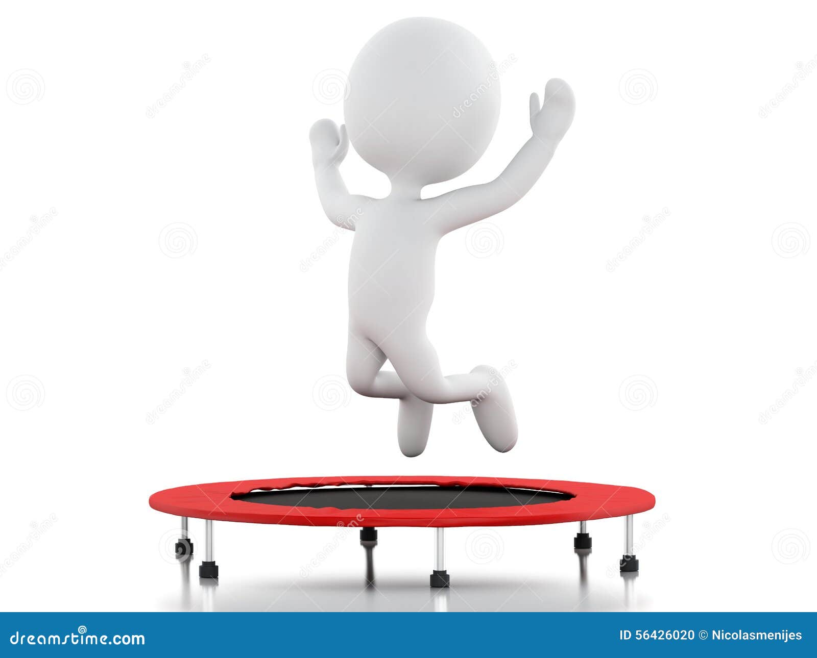 3d White People, Happy Jumping For The Success In Trampoline. Stock