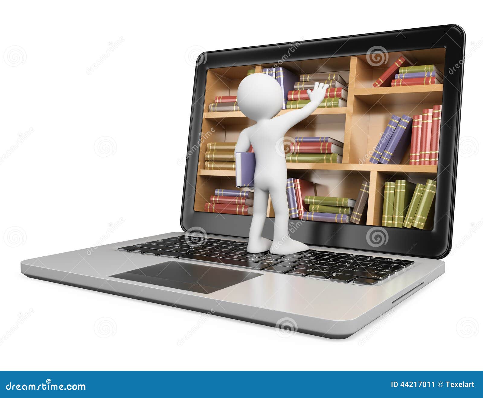 Digital Library, Management Of Files And Documents, Tiny Woman Working ...