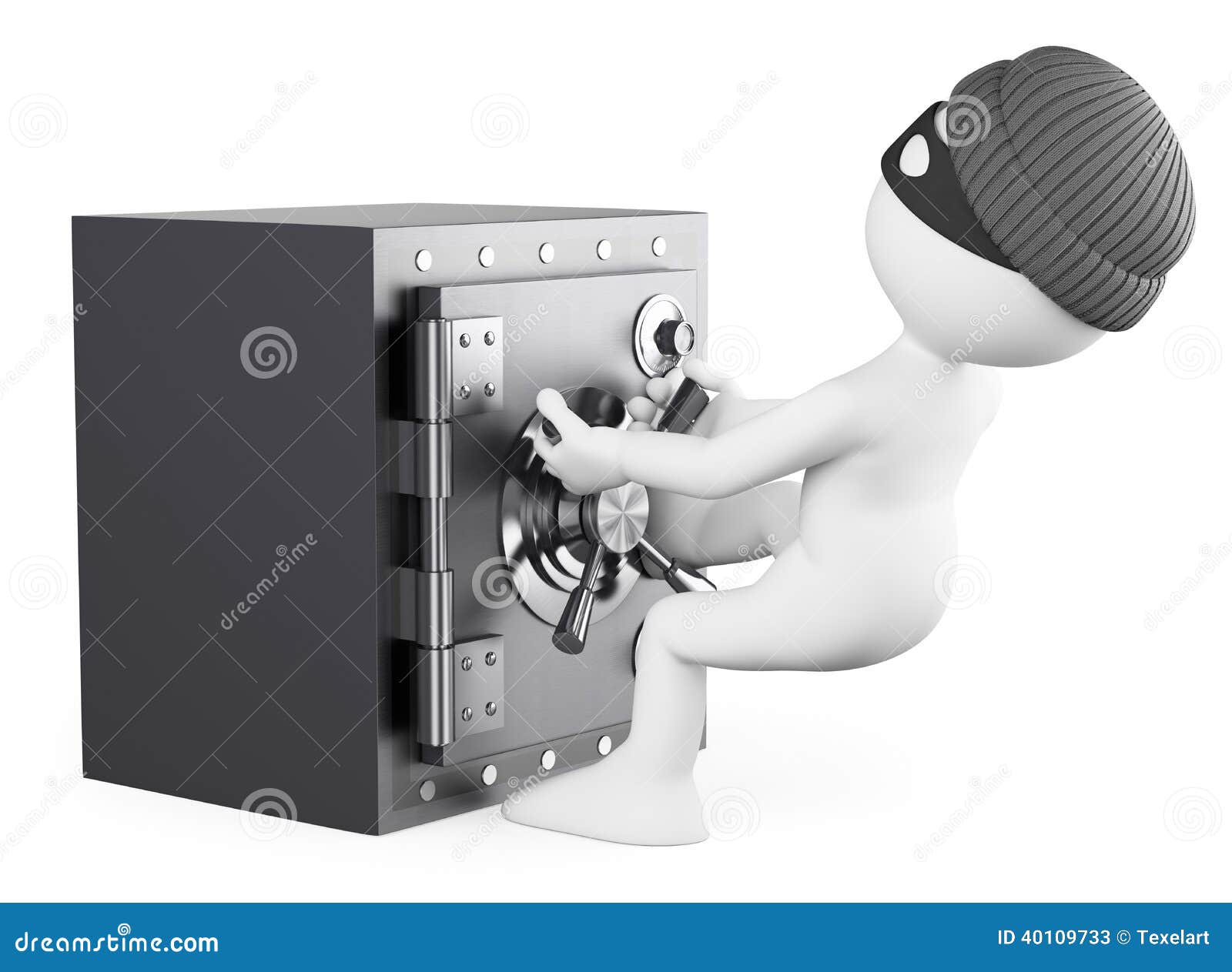3d white people. robber stealing a safe