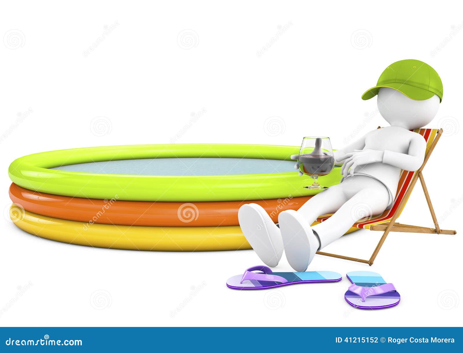 3d white person sunbathing on a lounger with a refreshing drink.