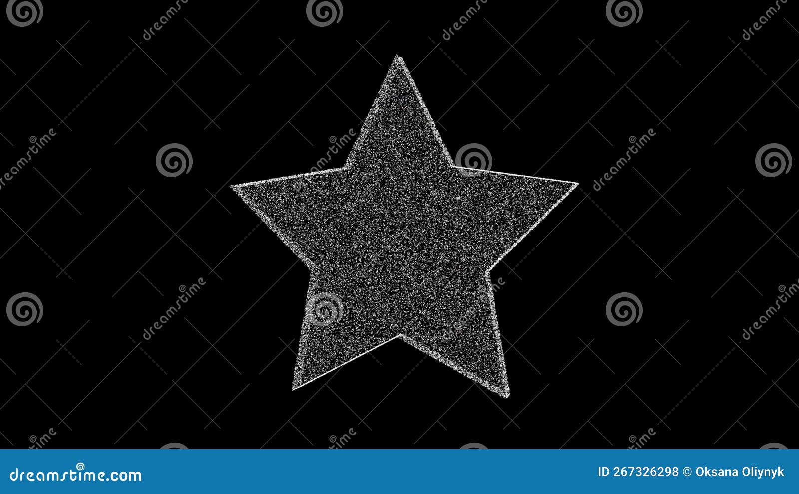 3D White Star on Black Background. Object Consisting of Flickering