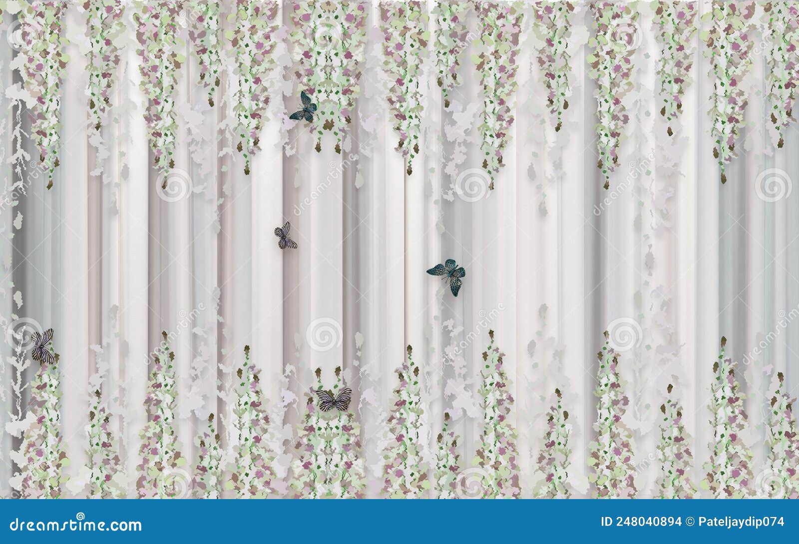 3D White Wallpaper with Grey Elements, Stock Illustration