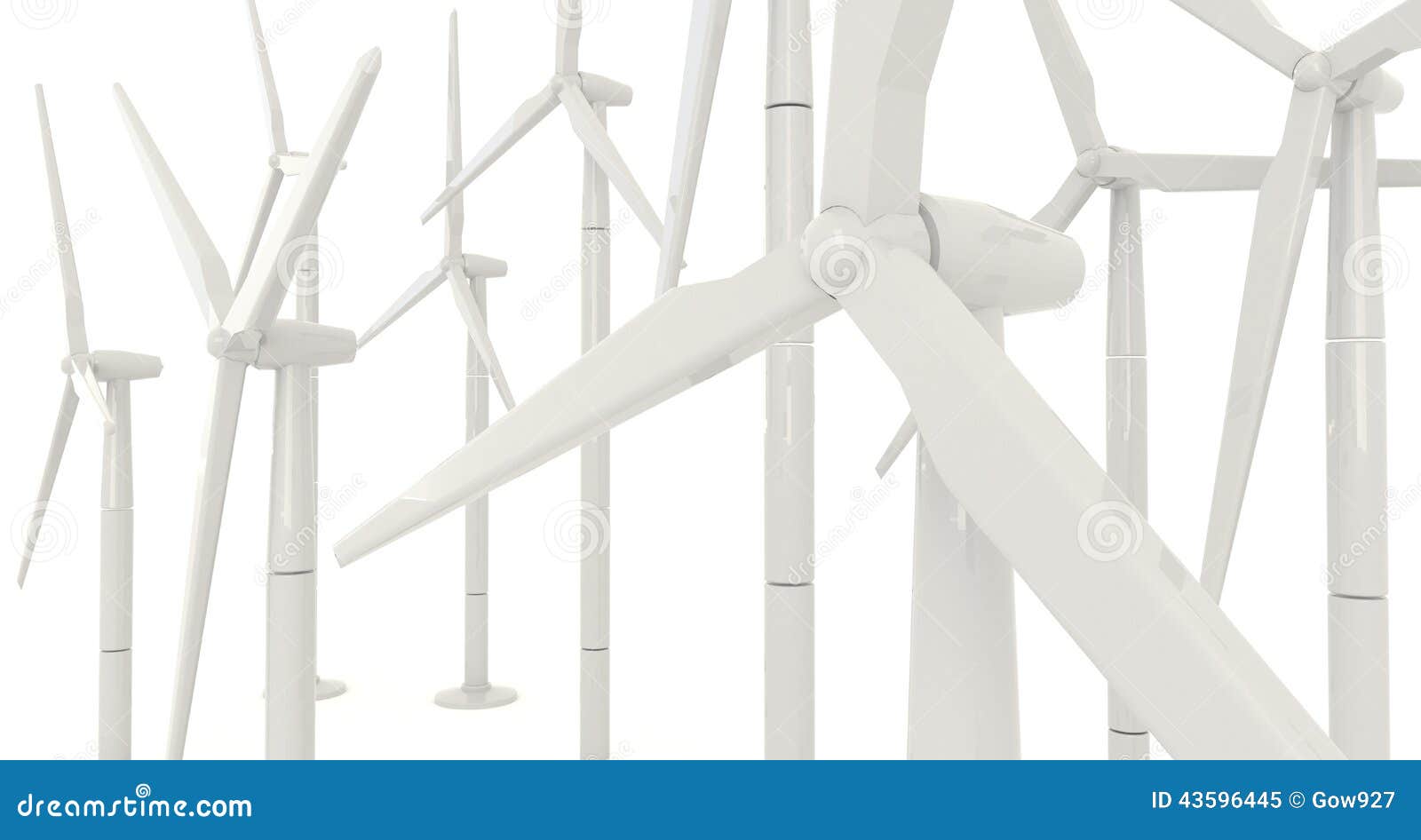 3D wind turbine for clean energy in white background in side angle