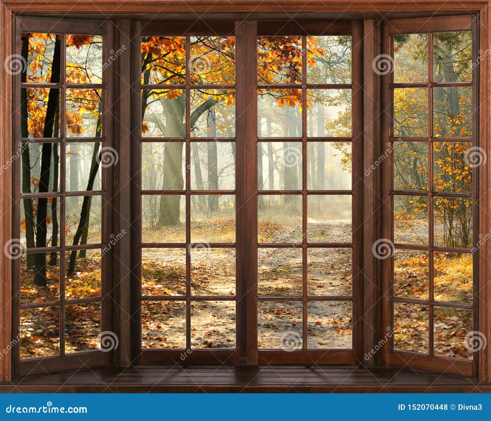 Window View. Beautiful View of Nature from the Window. Autumn Landscape. Stock Illustration - Illustration of design, balcony: 152070448