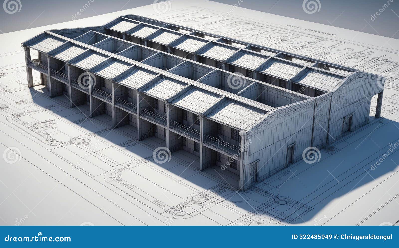 3d wireframe render of a barracks architecture abstrac ai generated