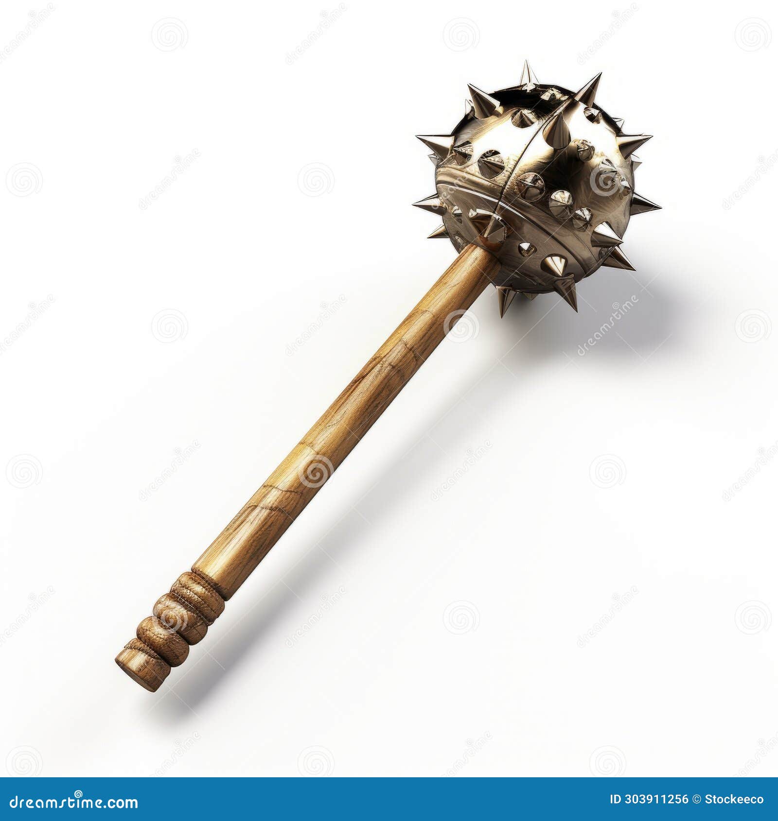 3d wooden spiked hammer with solarization effect - goblincore brass mace