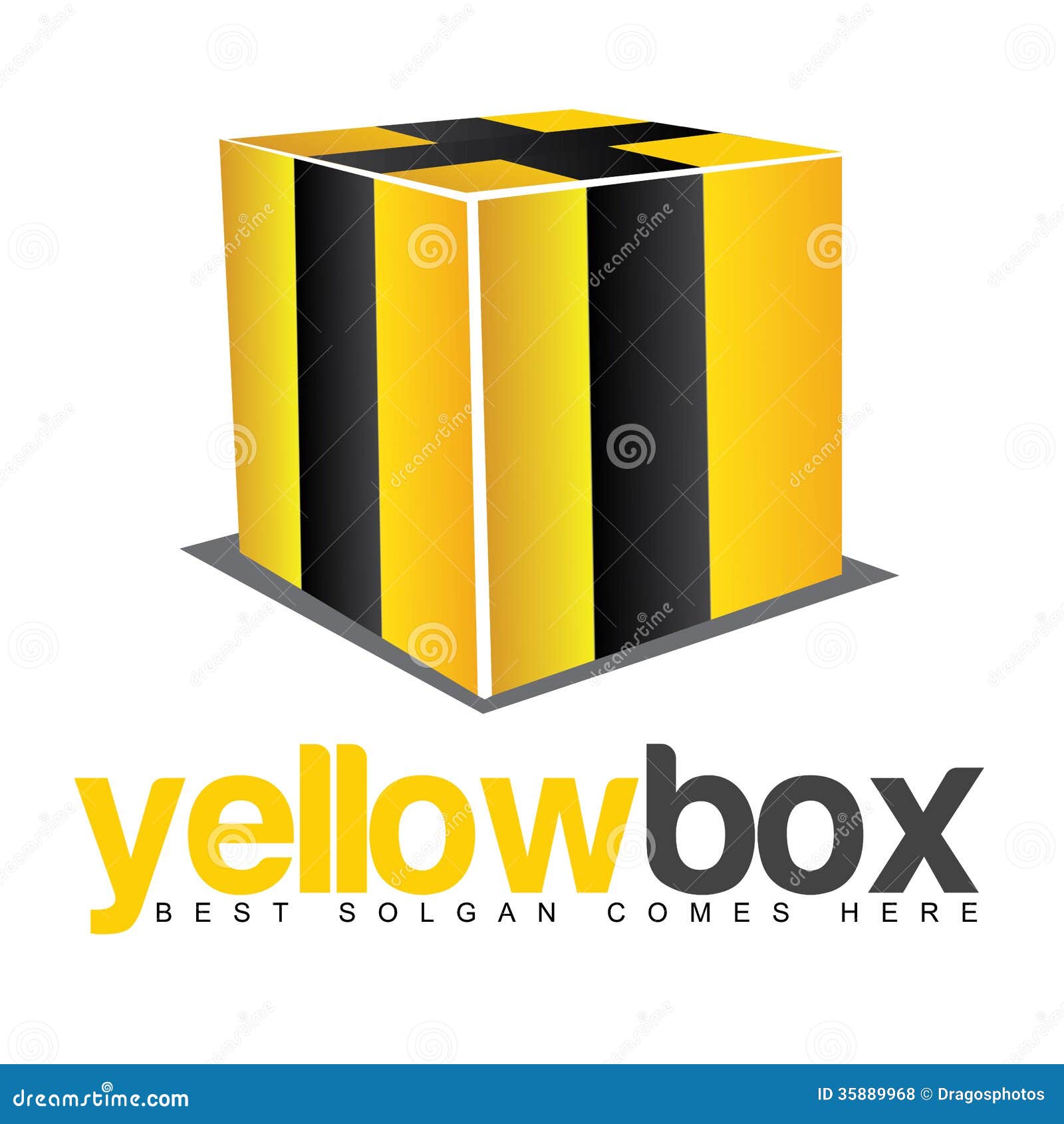 3D Yellow Box Black Stripes Logo Stock 