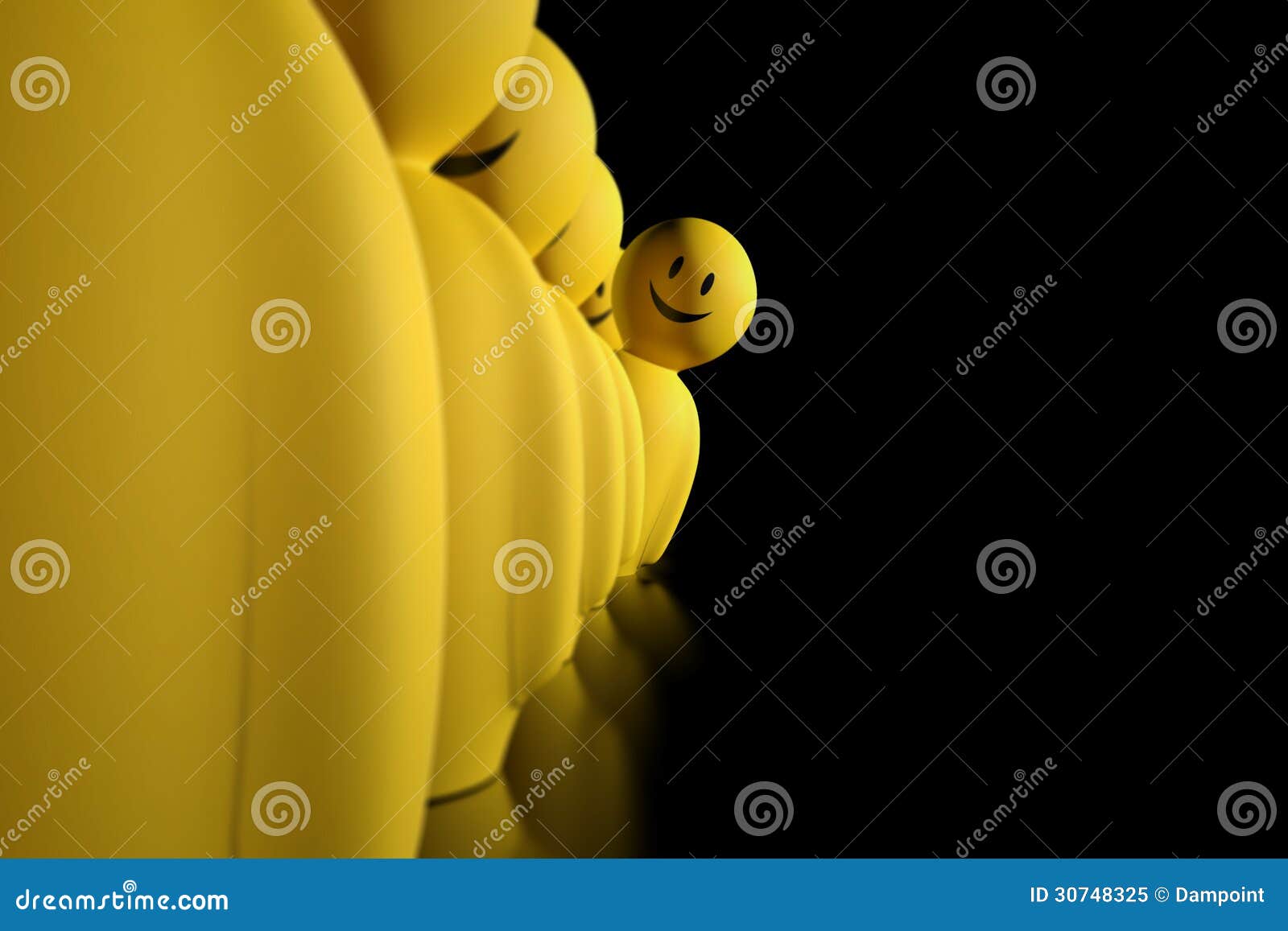 3d yellow stylized character aligned in a row