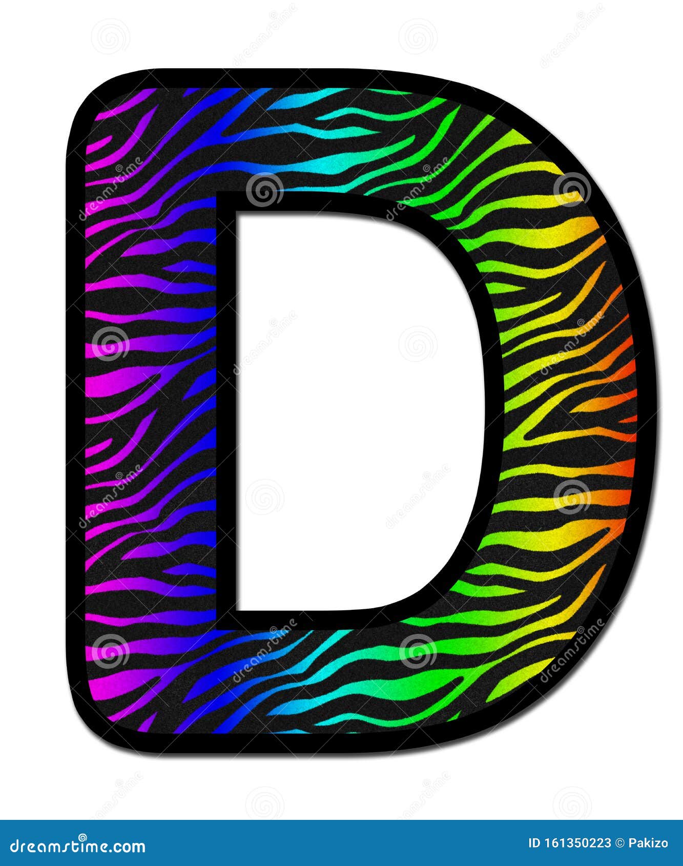 3d zebra rainbow print letter d animal skin fur creative