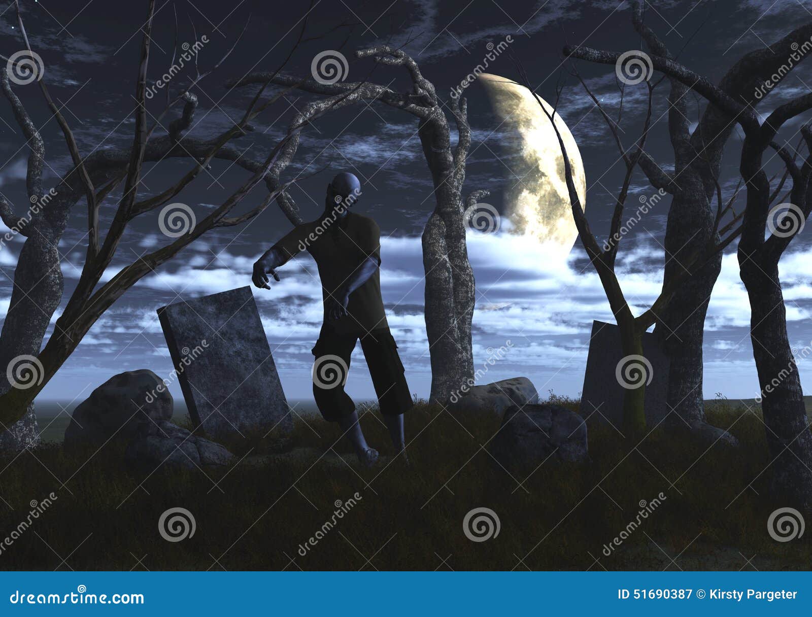 3D zombie in a graveyard stock illustration. Illustration of walking