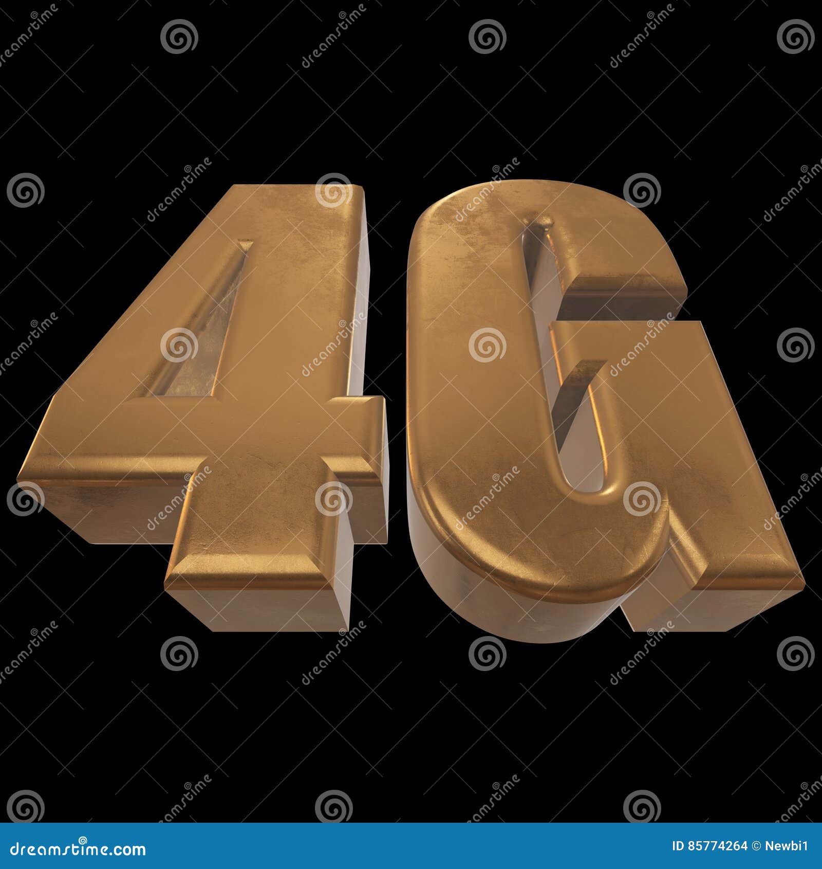 3D ícone do ouro 4G no preto. Ícone do ouro 4G no fundo preto 3D rendem letras