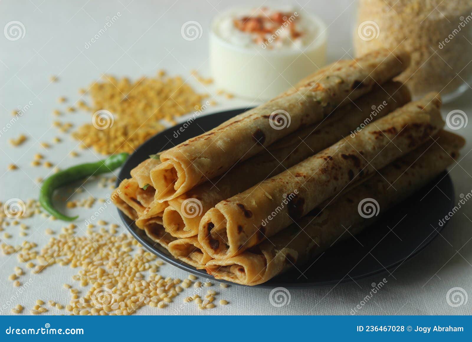 Daal Paratha. Indian Flatbread with Lentils and Spices Stock Photo