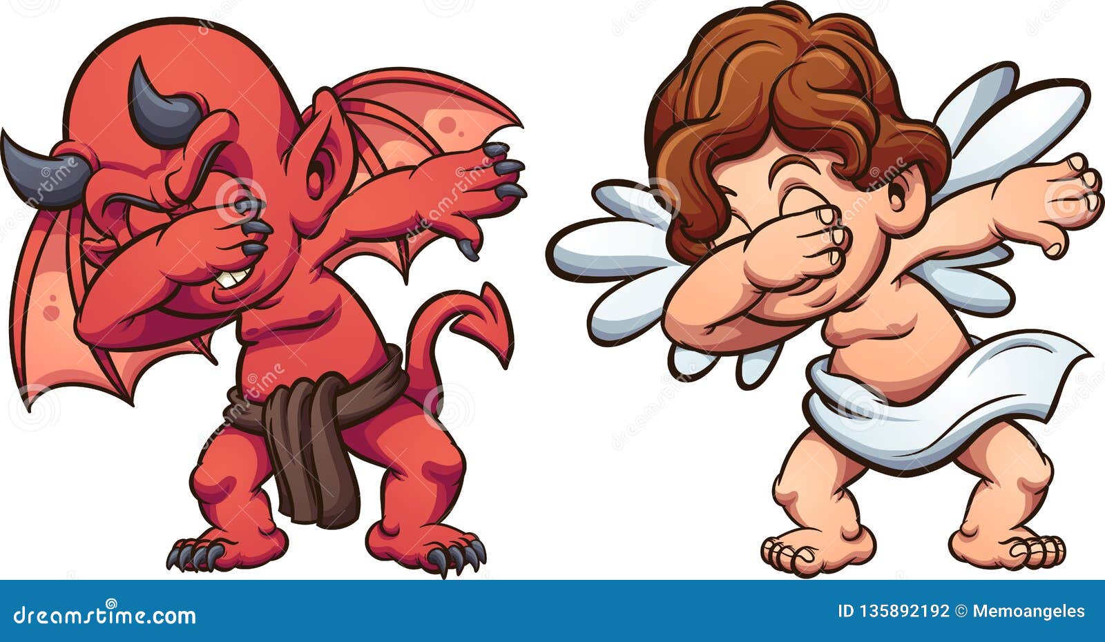 Dabbing Cartoon Angel and Devil Stock Vector - Illustration of dancing,  angel: 135892192