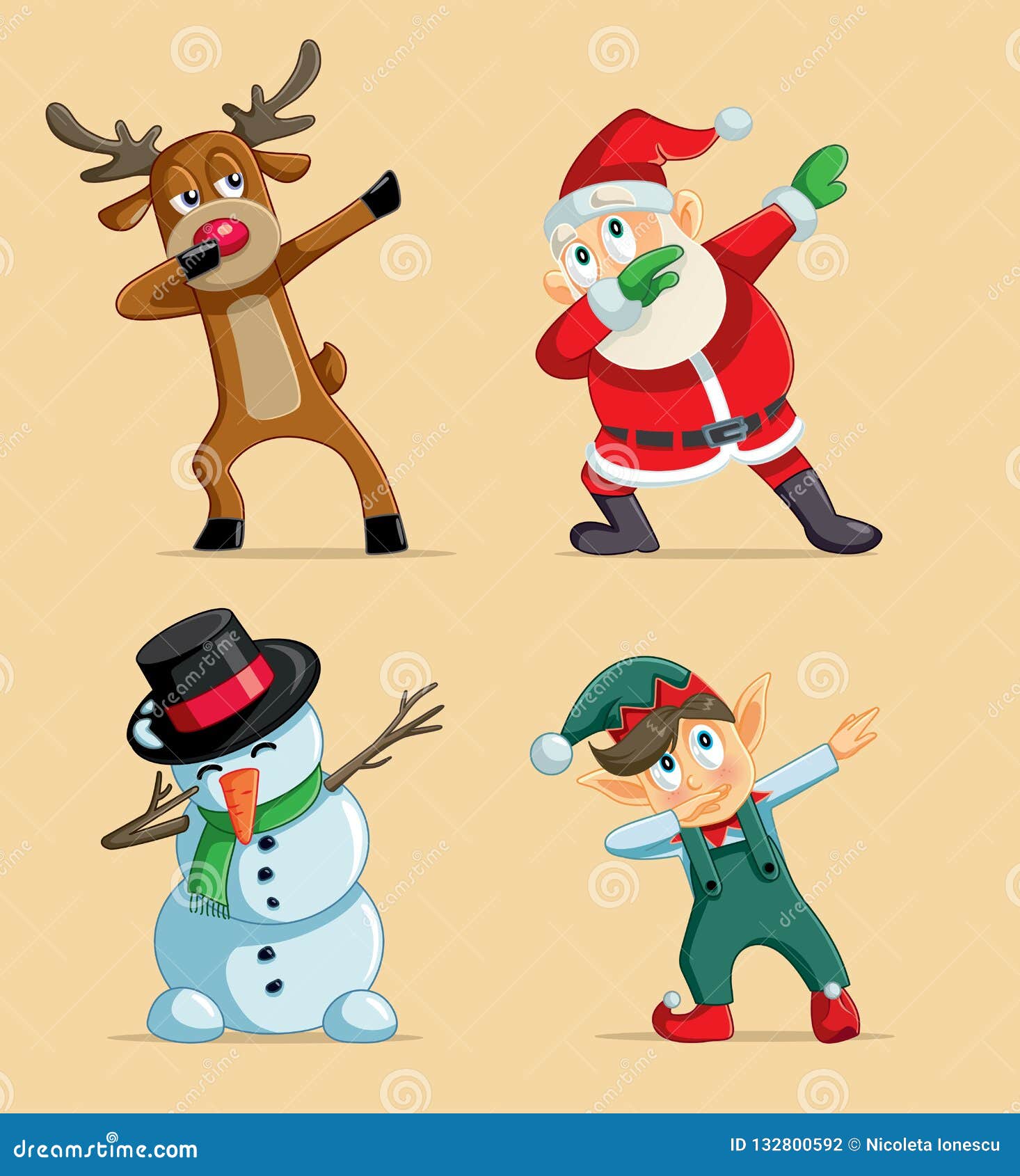 Dabbing Christmas Characters Vector Set Stock Vector