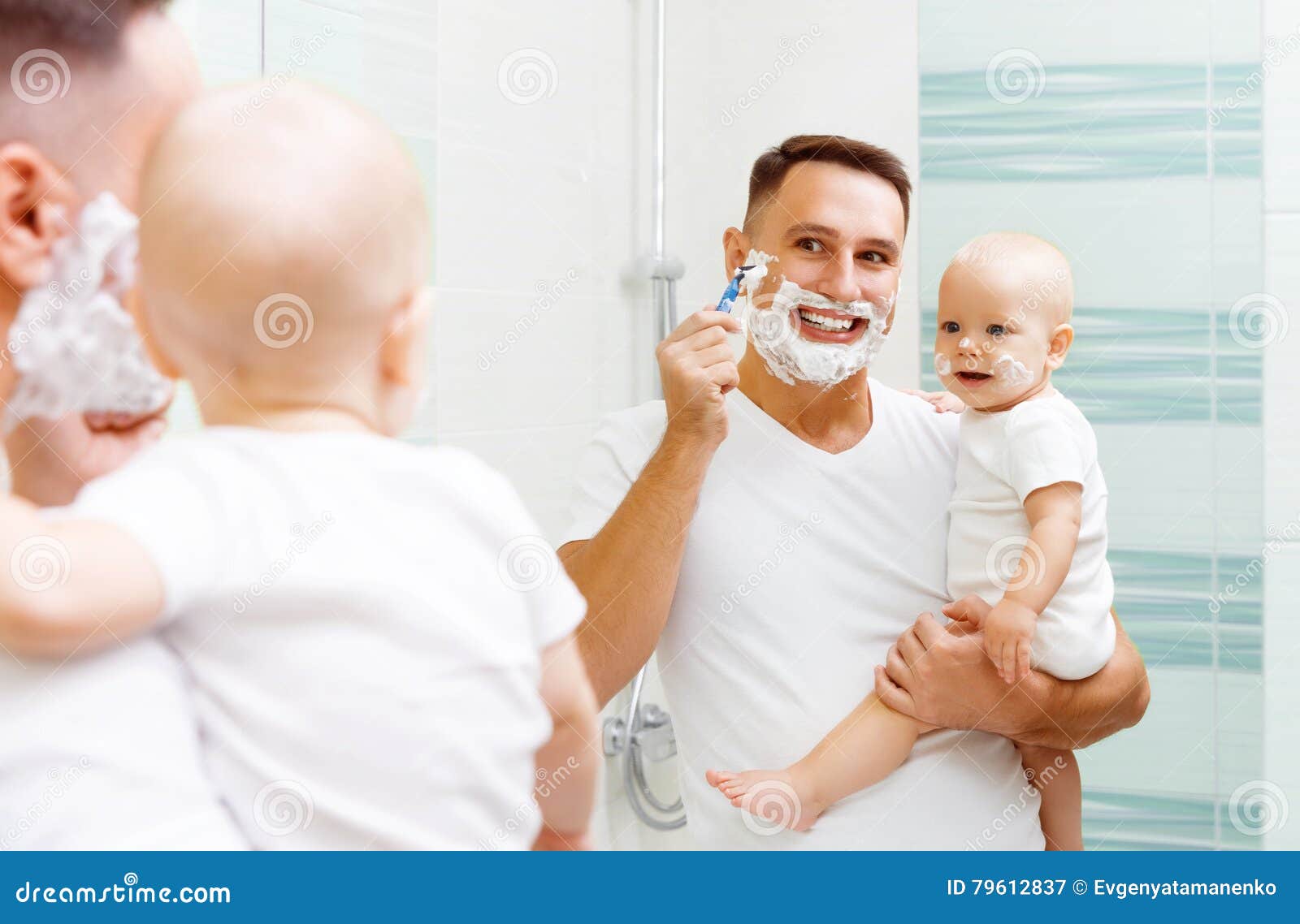 dad and baby son shave