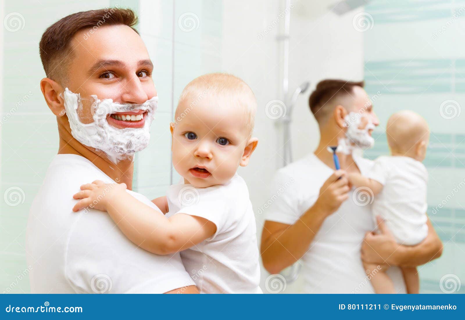 Dad and baby son shave stock image. Image of learn, little 80111211