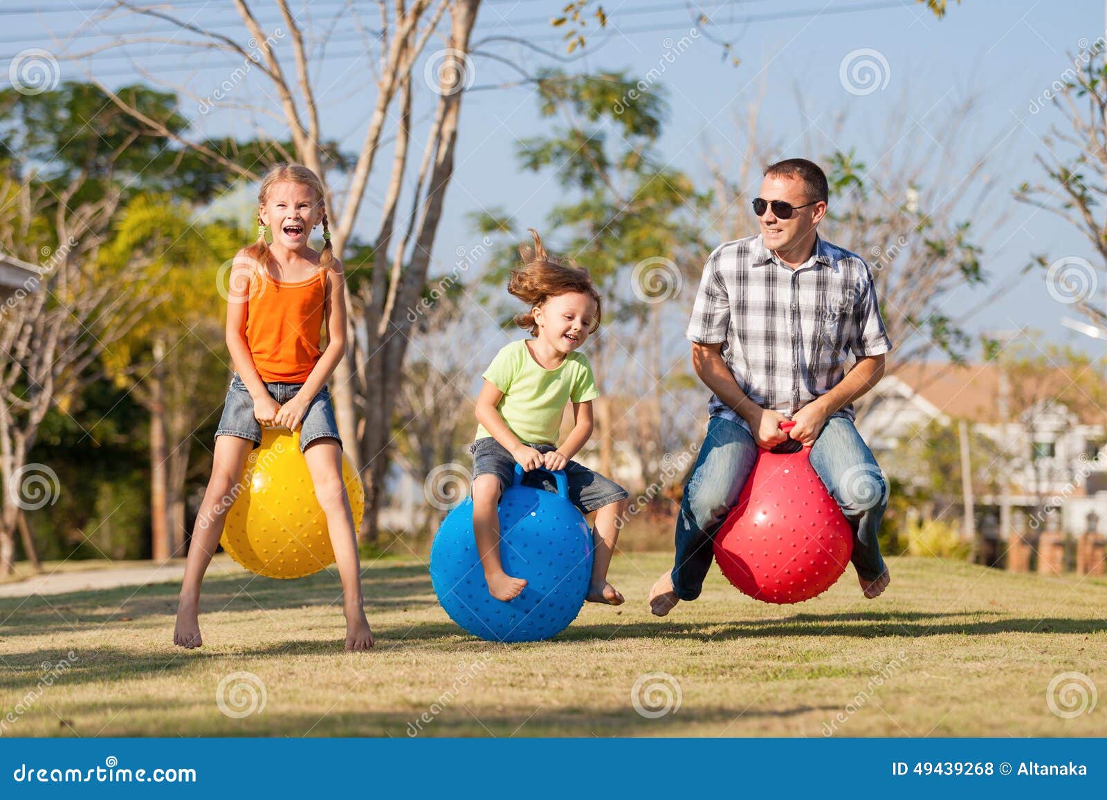 Dad and Children Playing on the Lawn Stock Photo Image of leisure