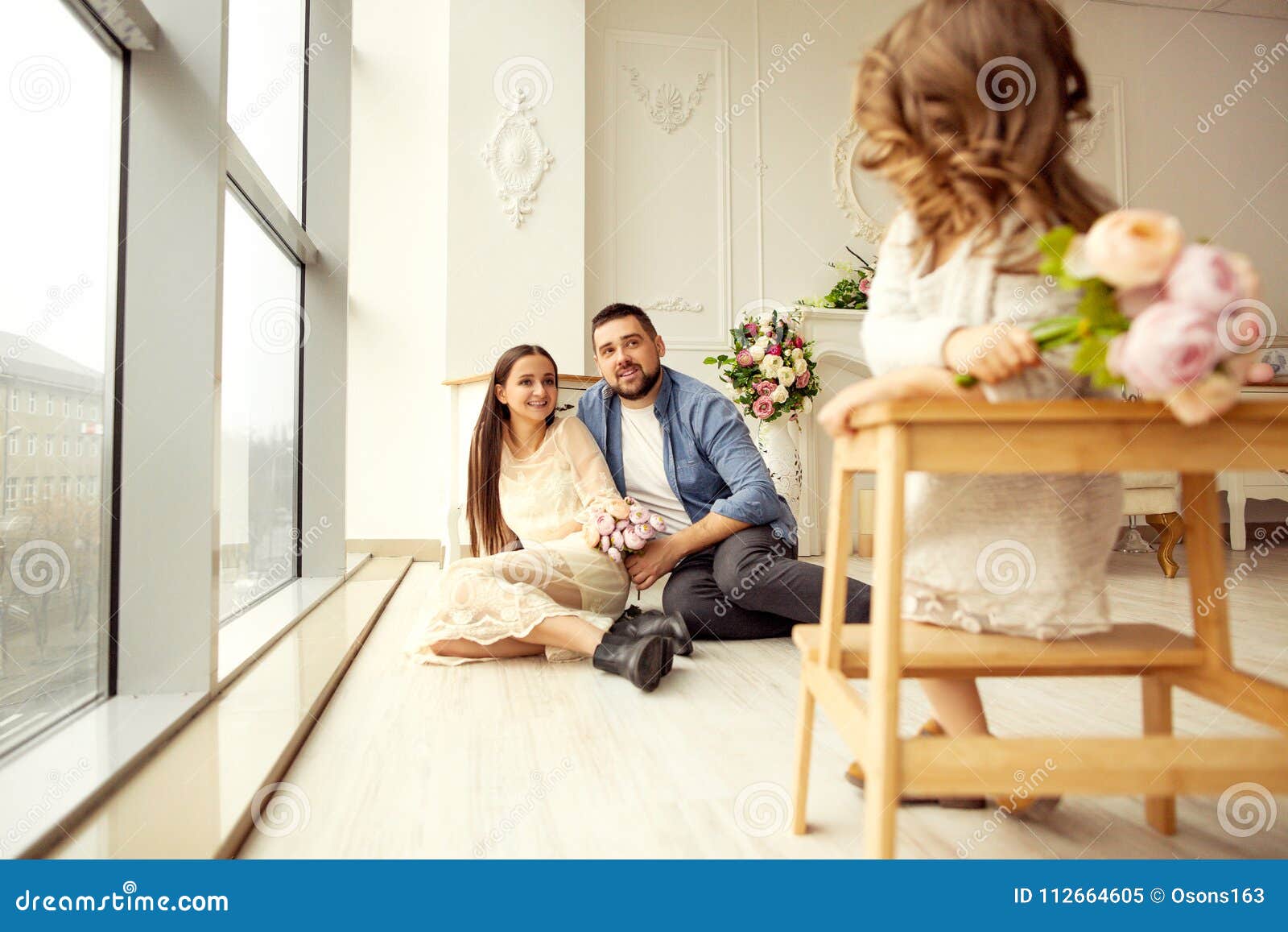 Dad Gives His Daughter Flowers Stock Image Image of girl, daddy