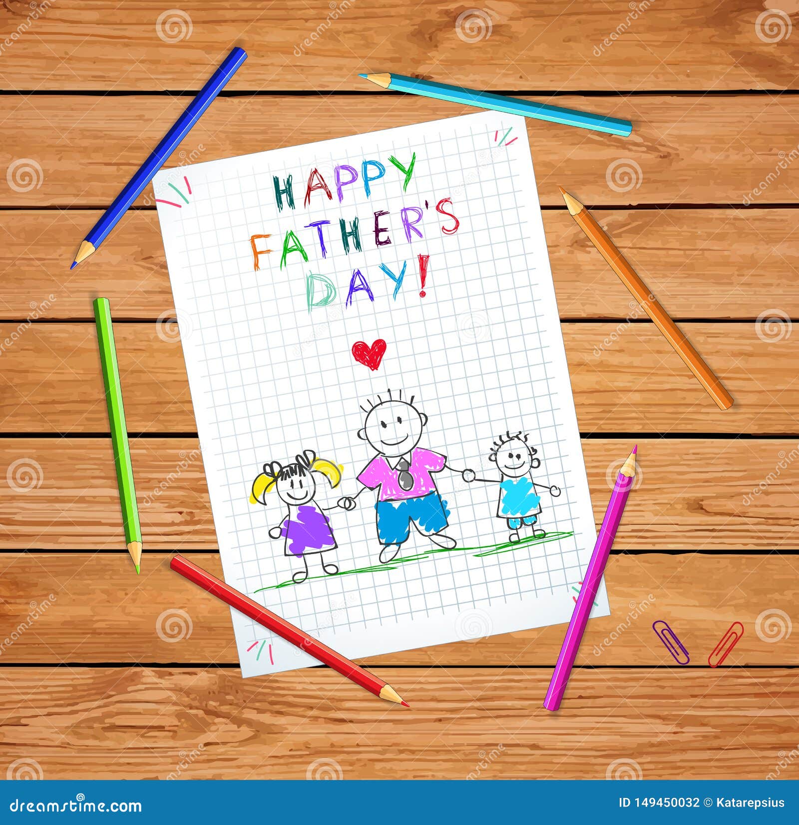 Download Dad Holding Hand Of Son And Daughter Greeting Card Stock ...
