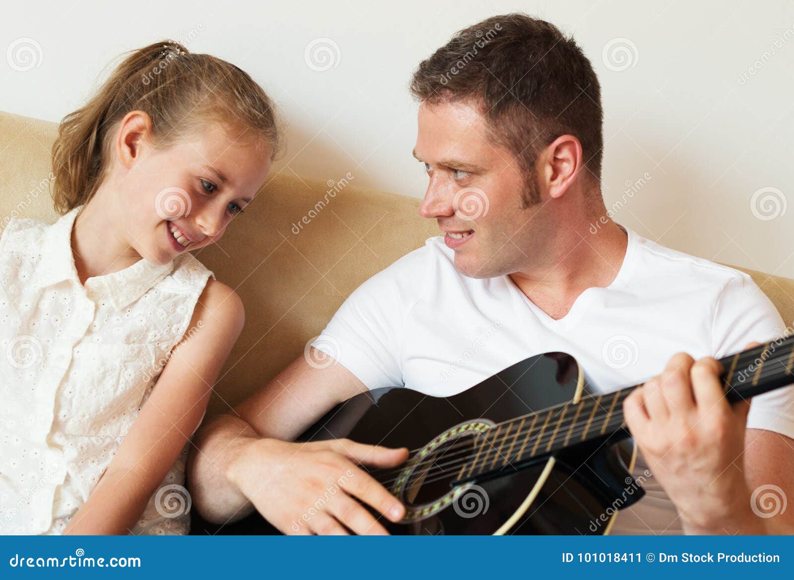 Download Dad plays the guitar. stock image. Image of adorable - 101018411