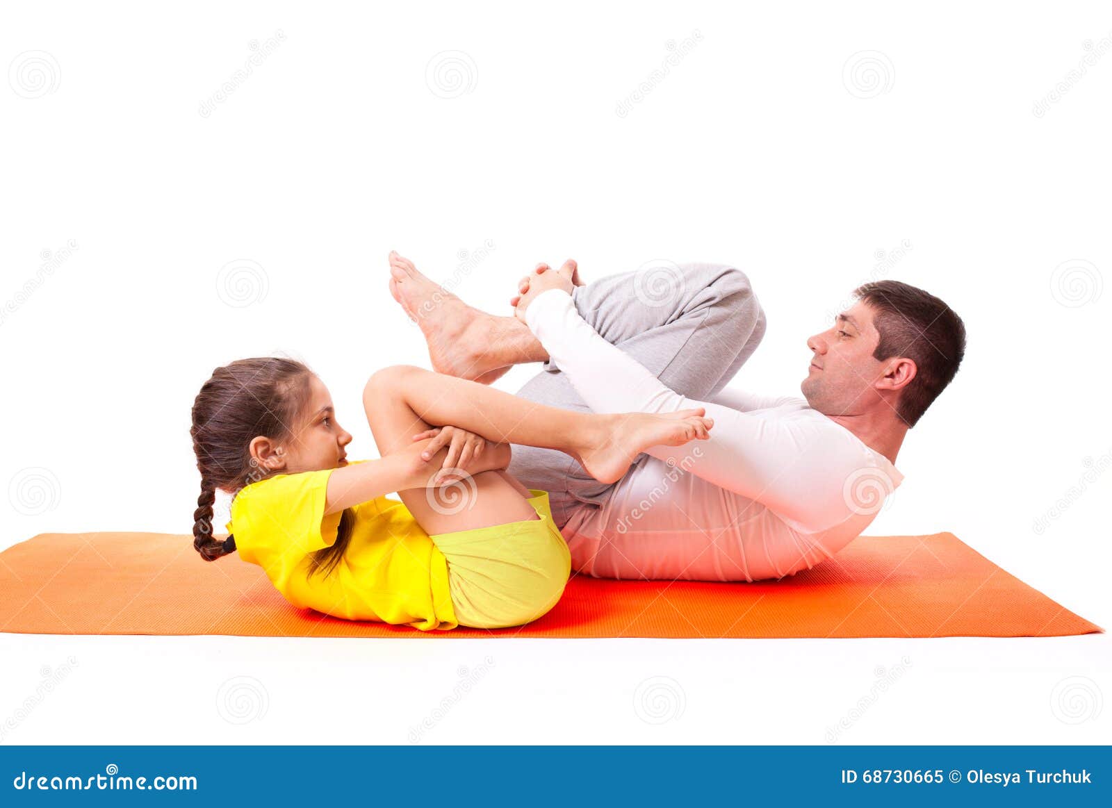 Dad Practicing Yoga with Daughter Isolated Stoc photo