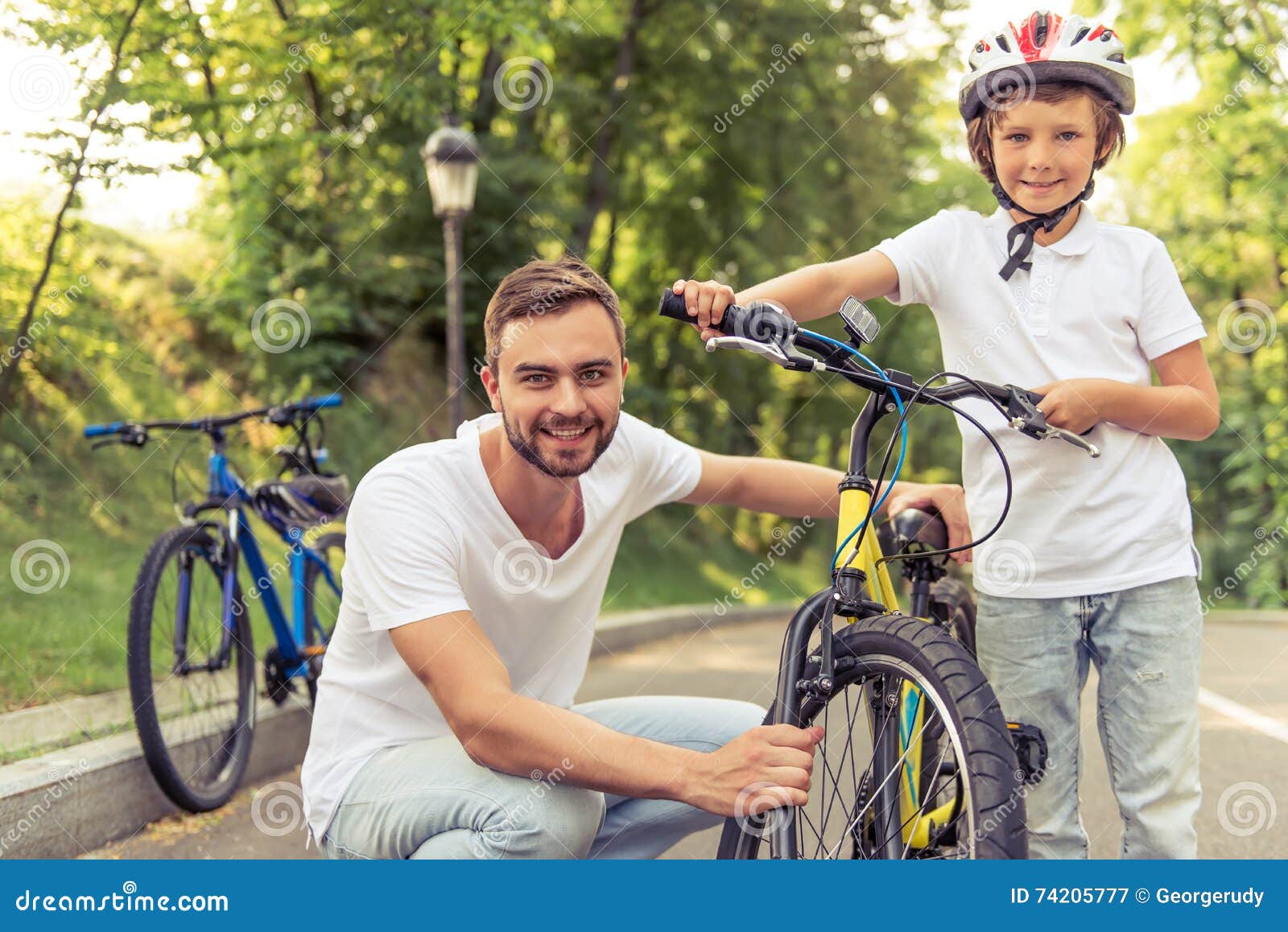 Download Dad and son cycling stock image. Image of adult, family ...