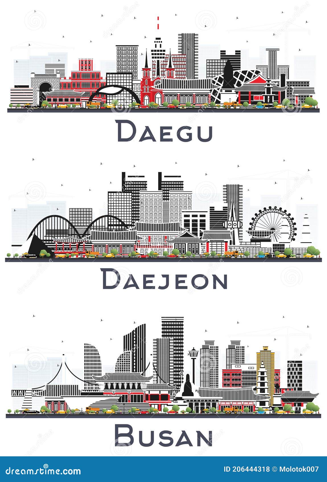 Daejeon, Busan and Daegu South Korea City Skylines Set Stock