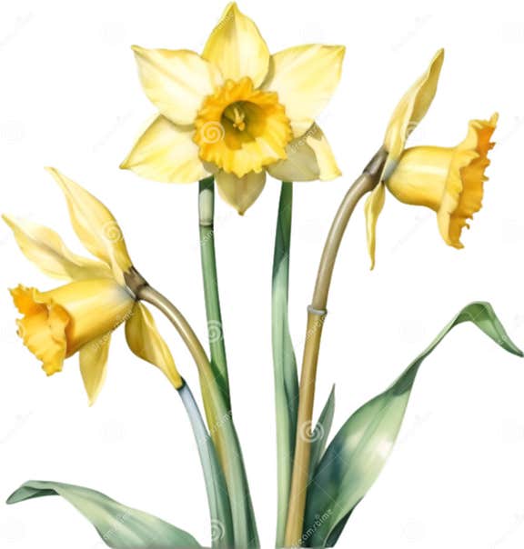 Daffodil Flower, Watercolor Painting of a Daffodil Flower. AI-Generated ...