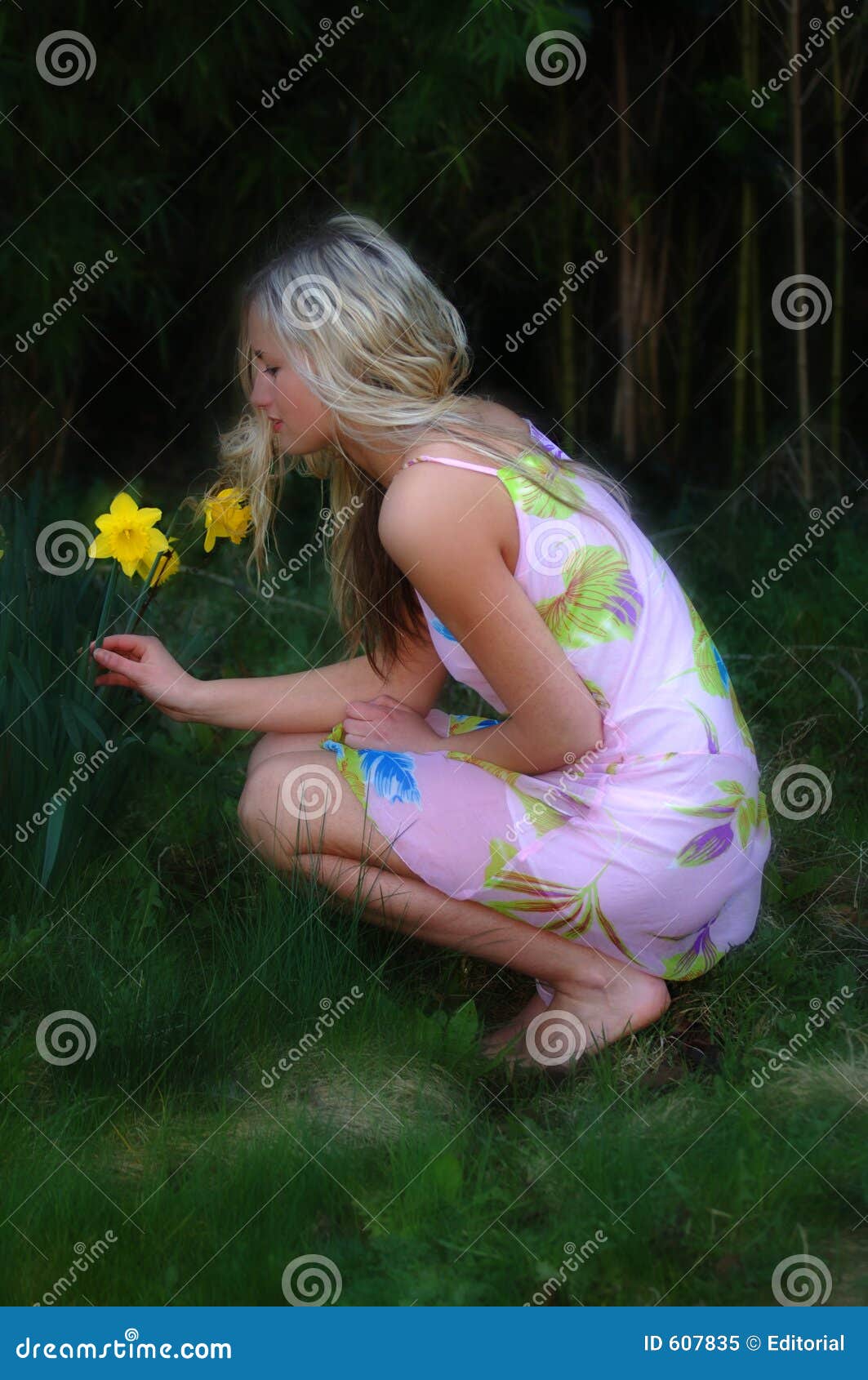 Daffodil Girl stock image. Image of natural, people, casual 607835