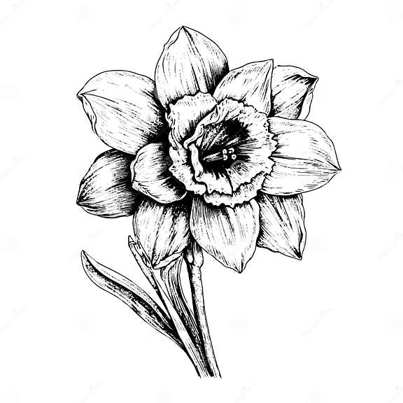 Daffodil Vector Drawing. Isolated Hand Drawn Object, Engraved Style ...
