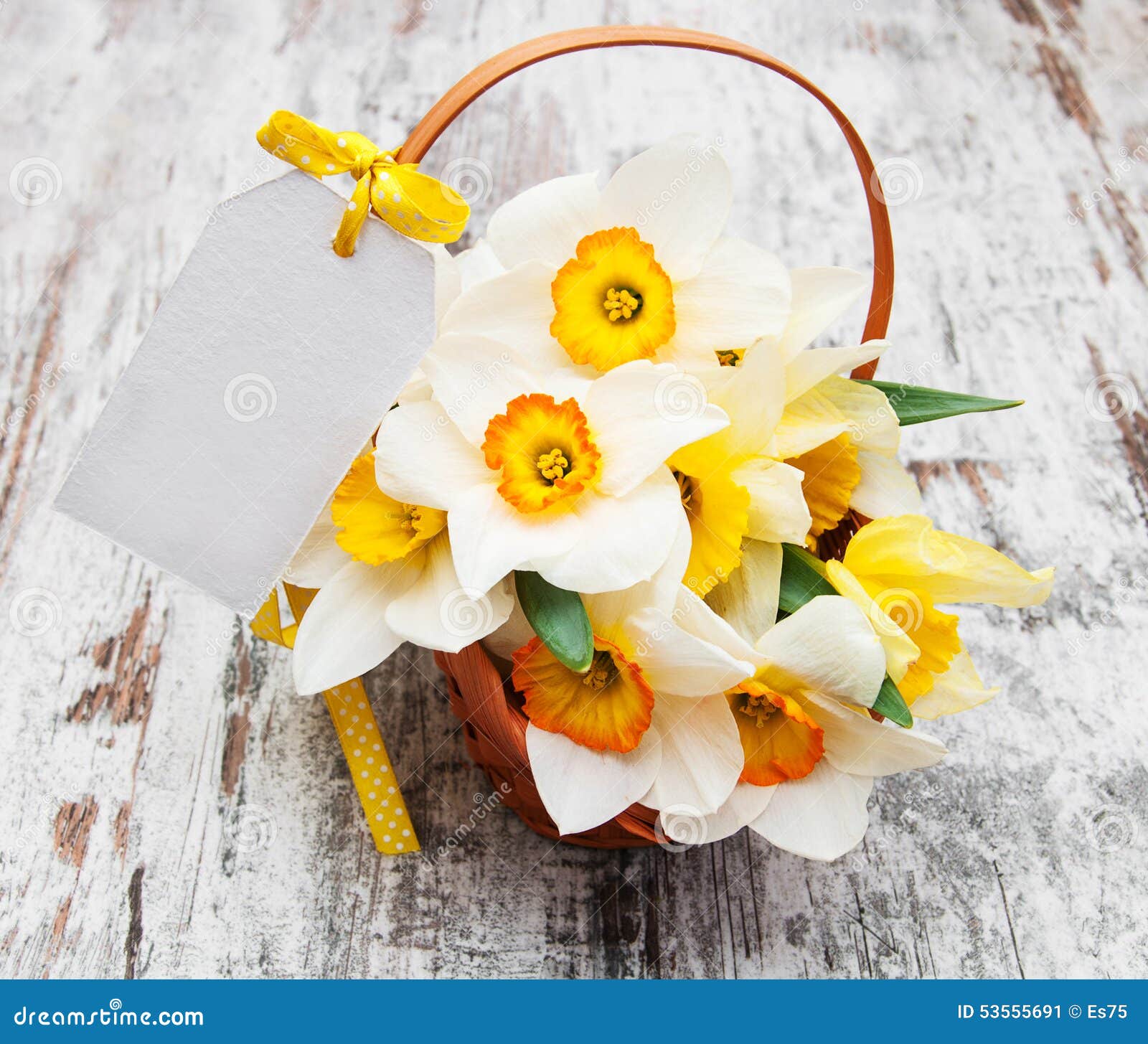 Daffodils in basket stock image. Image of nature, bright 53555691