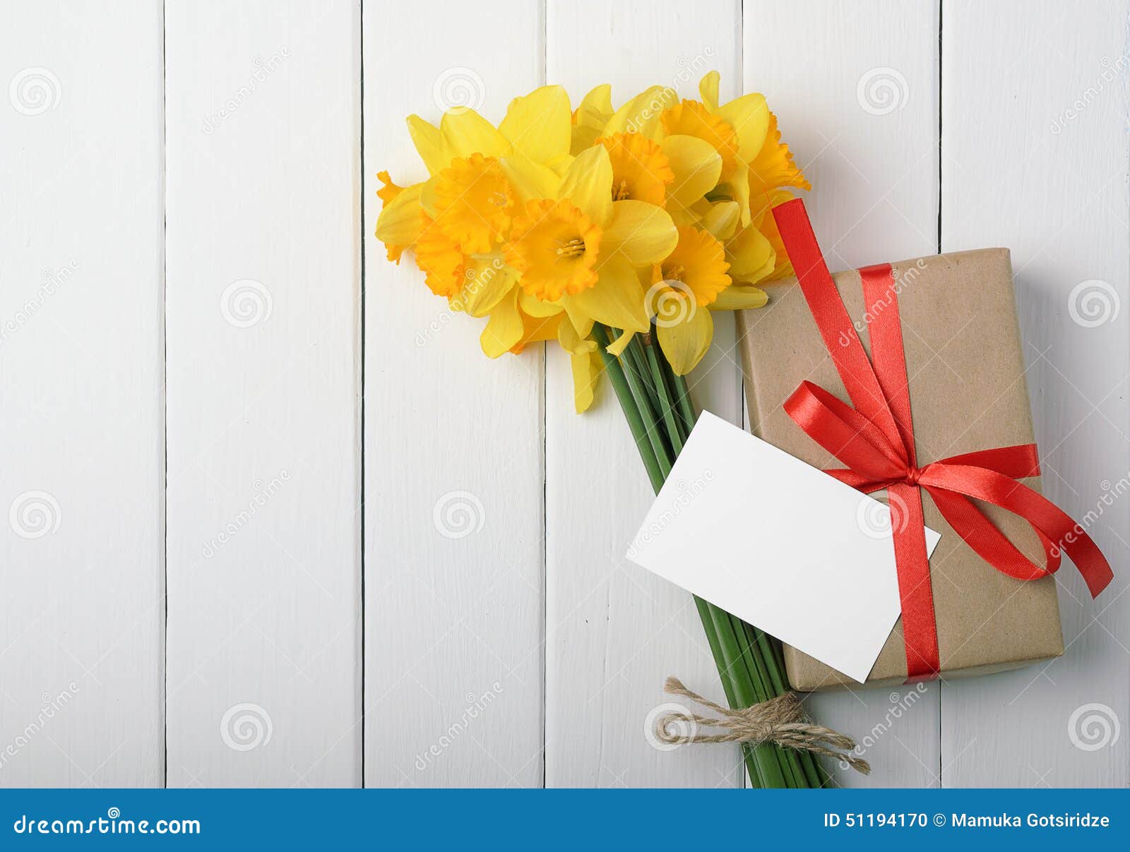 Daffodils with a gift box stock photo. Image of ribbon 51194170