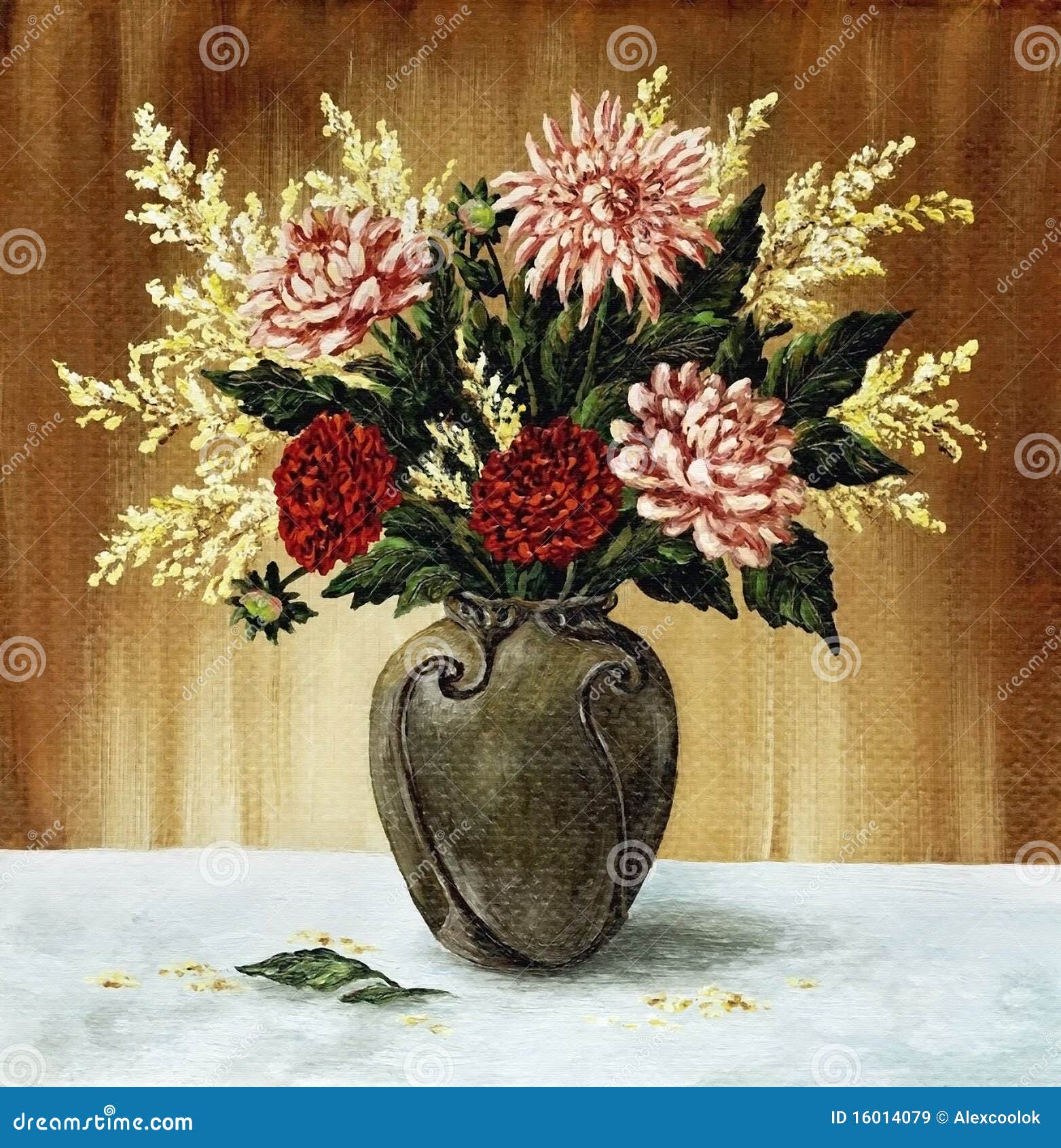 dahlias in a ceramic vase
