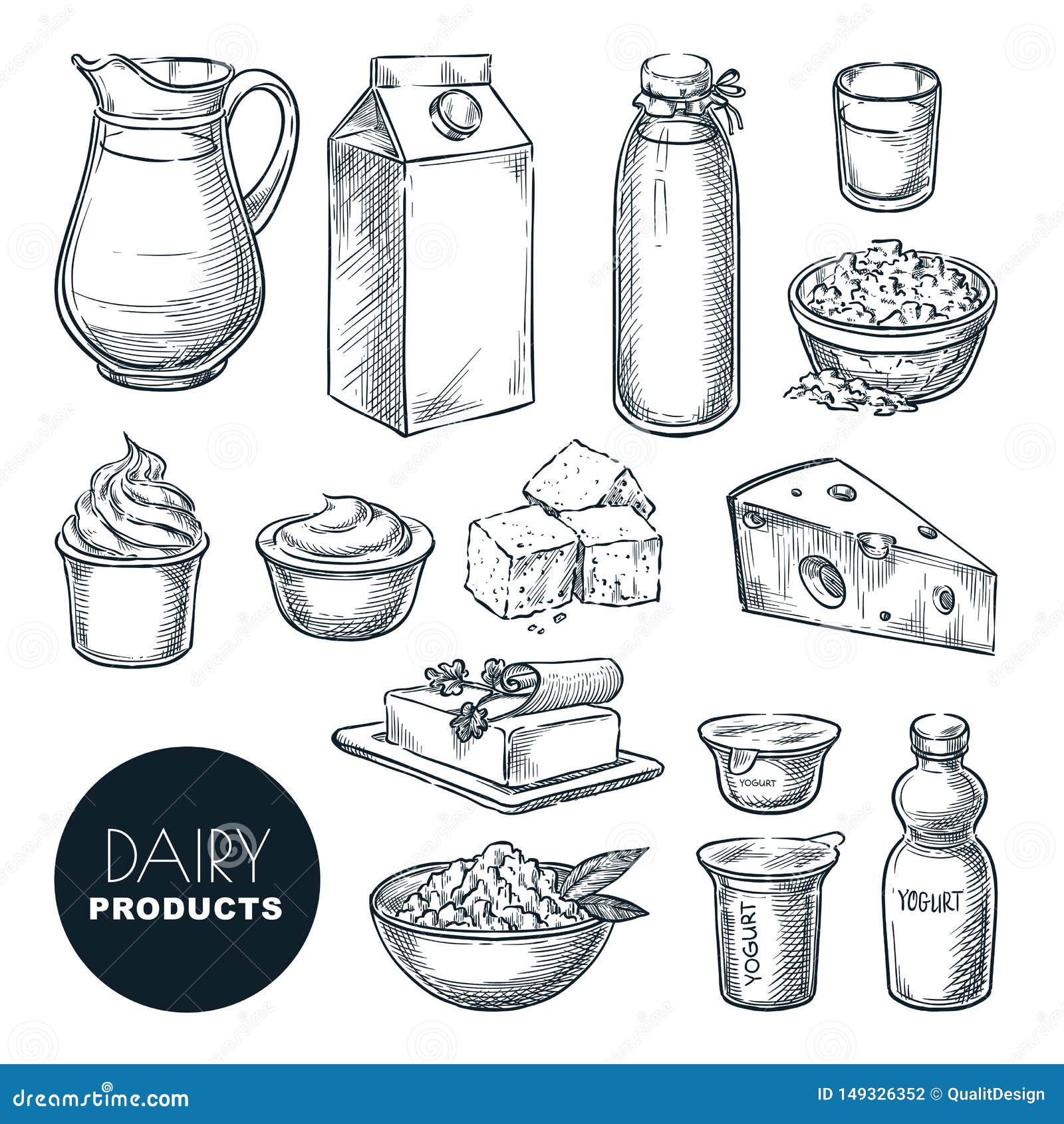 Milk in bottle and glass cheese and butter sketch color still life with  text seamless vector illustration | Dairy products design, Milk drawing,  Milk