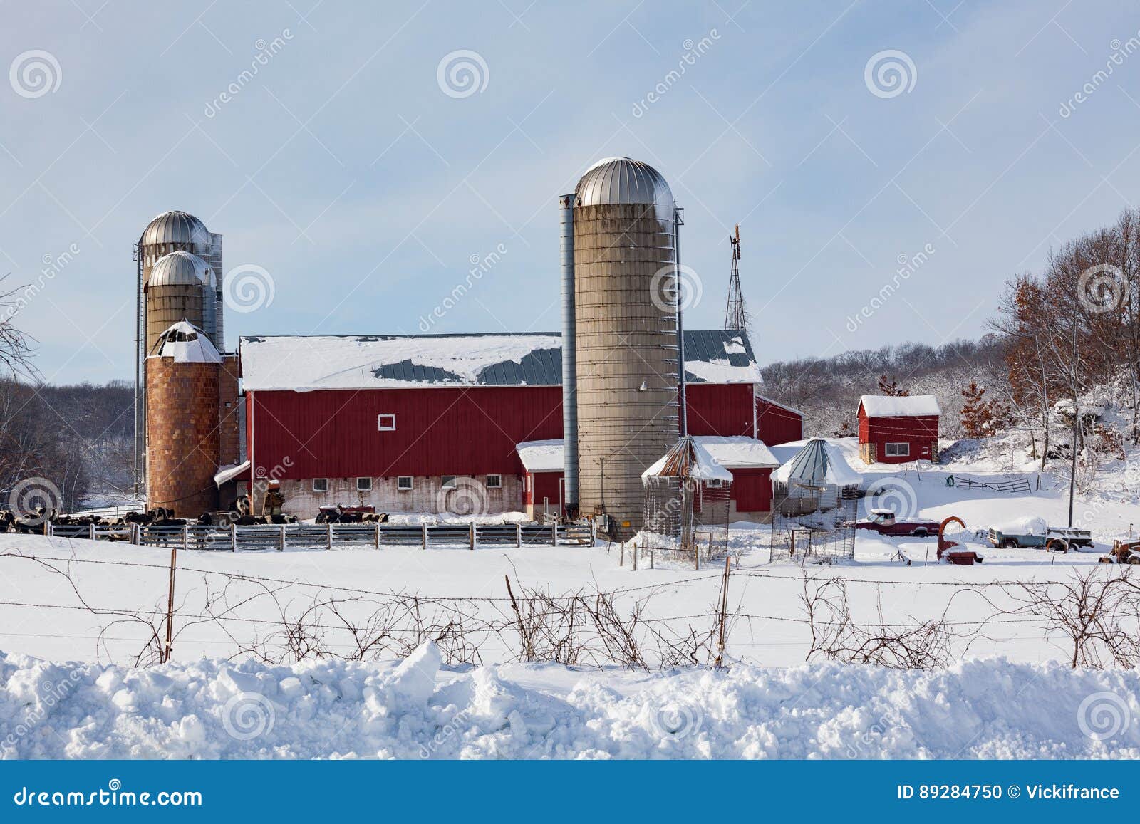 Dairy farm in fresh snow stock photo. Image of silo, beautiful 89284750