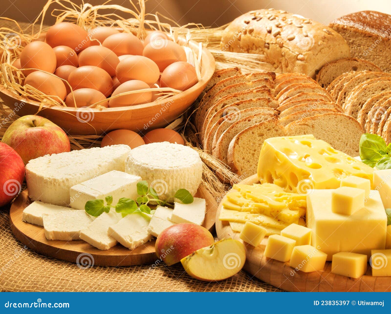 Dairy Food, Eggs, Chees, Breads and Apples Stock Image Image of