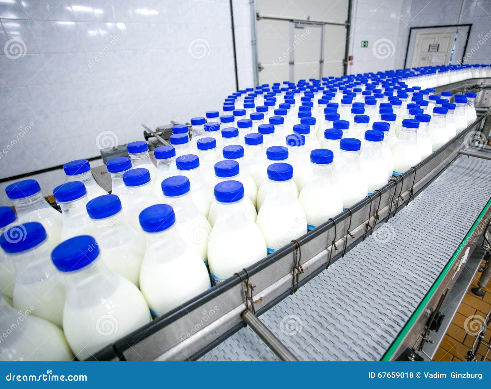Dairy Plant, Conveyor with Milk Bottles Stock Photo - Image of color ...