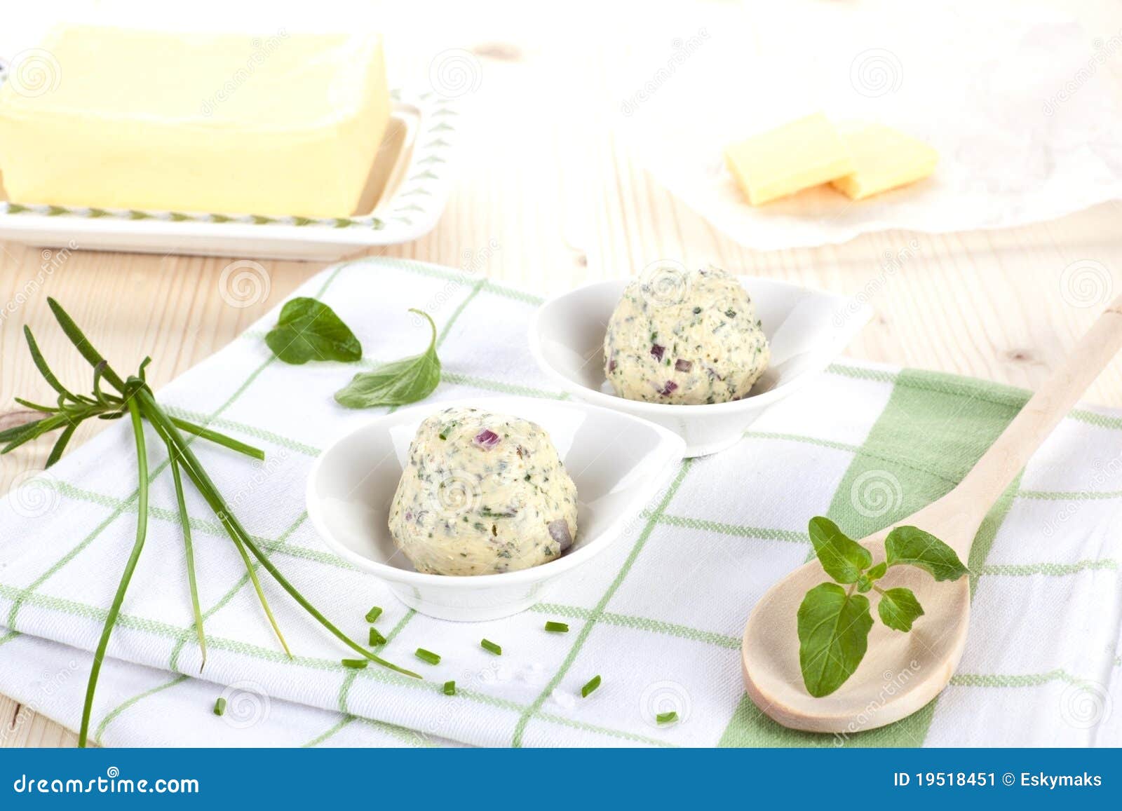 Dairy Products. Butter and Herbal Butter. Stock Image Image of green