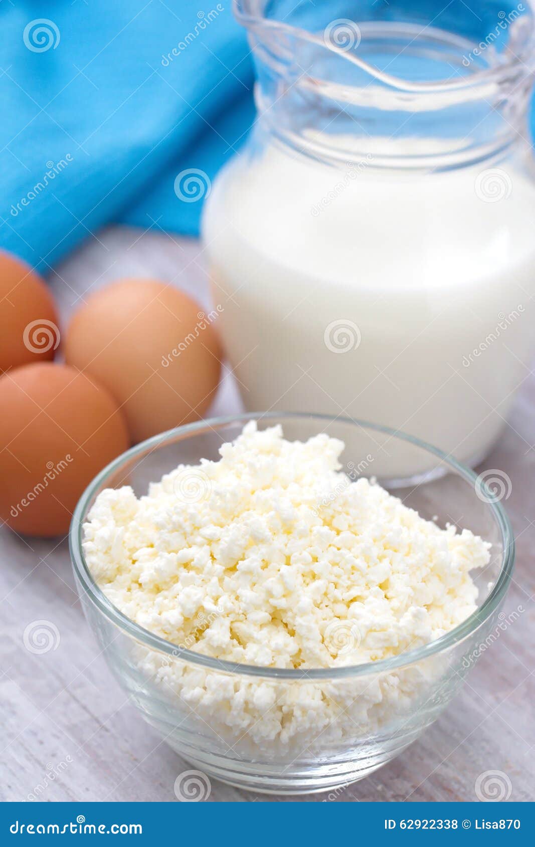 Dairy Products. Cottage Cheese, Eggs and Milk. Stock Photo Image of