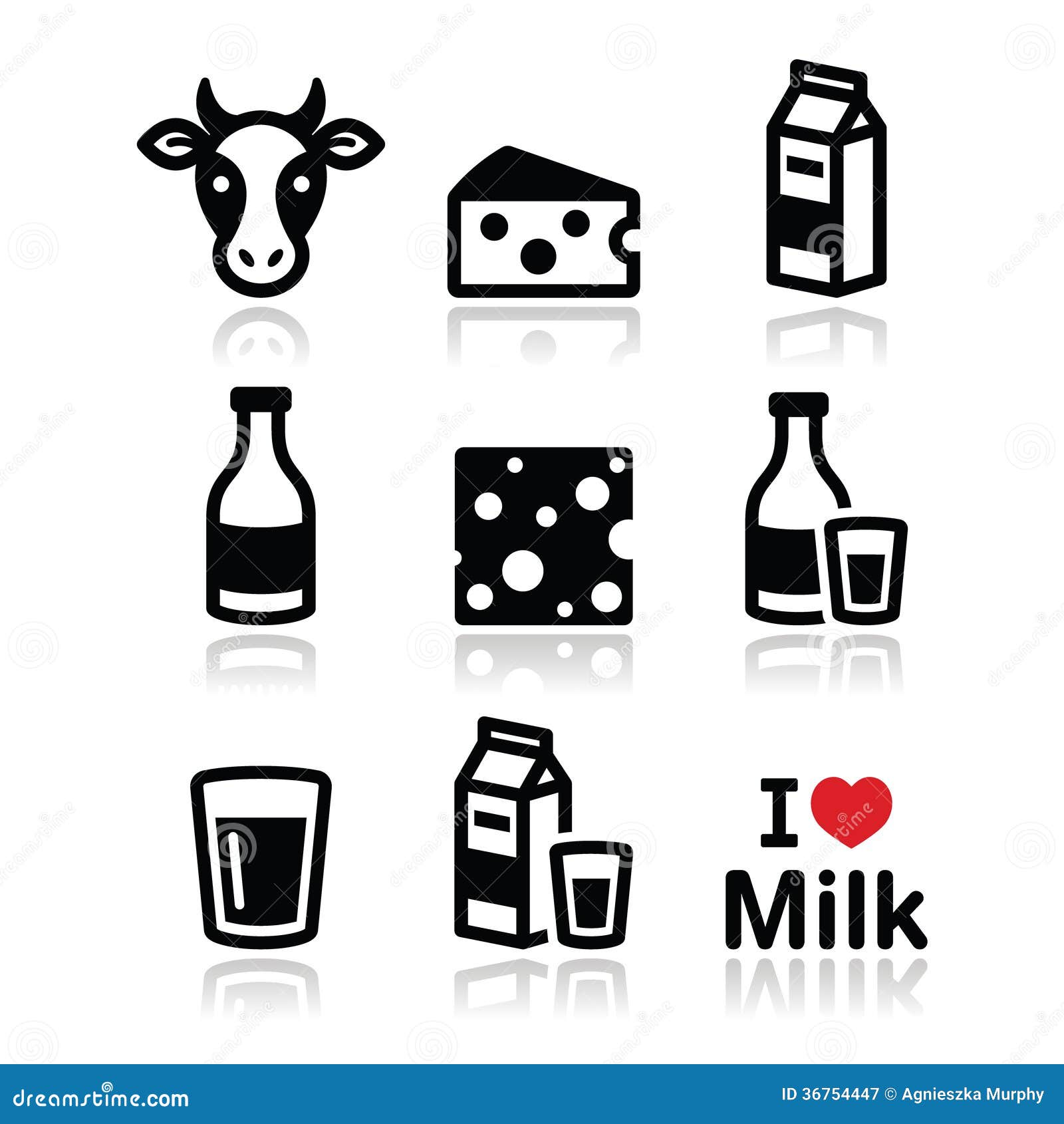 dairy products - milk, cheese  icons set