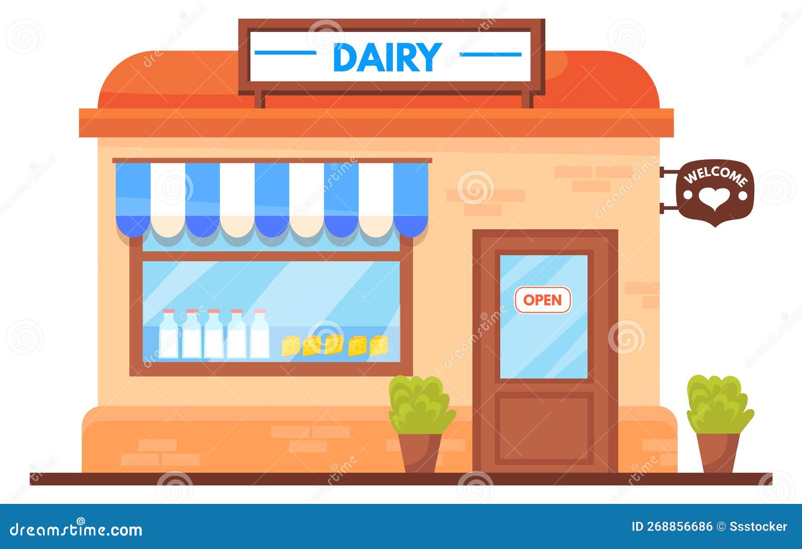 Dairy Store Facade. Cartoon Grocery Shop Building Stock Illustration ...