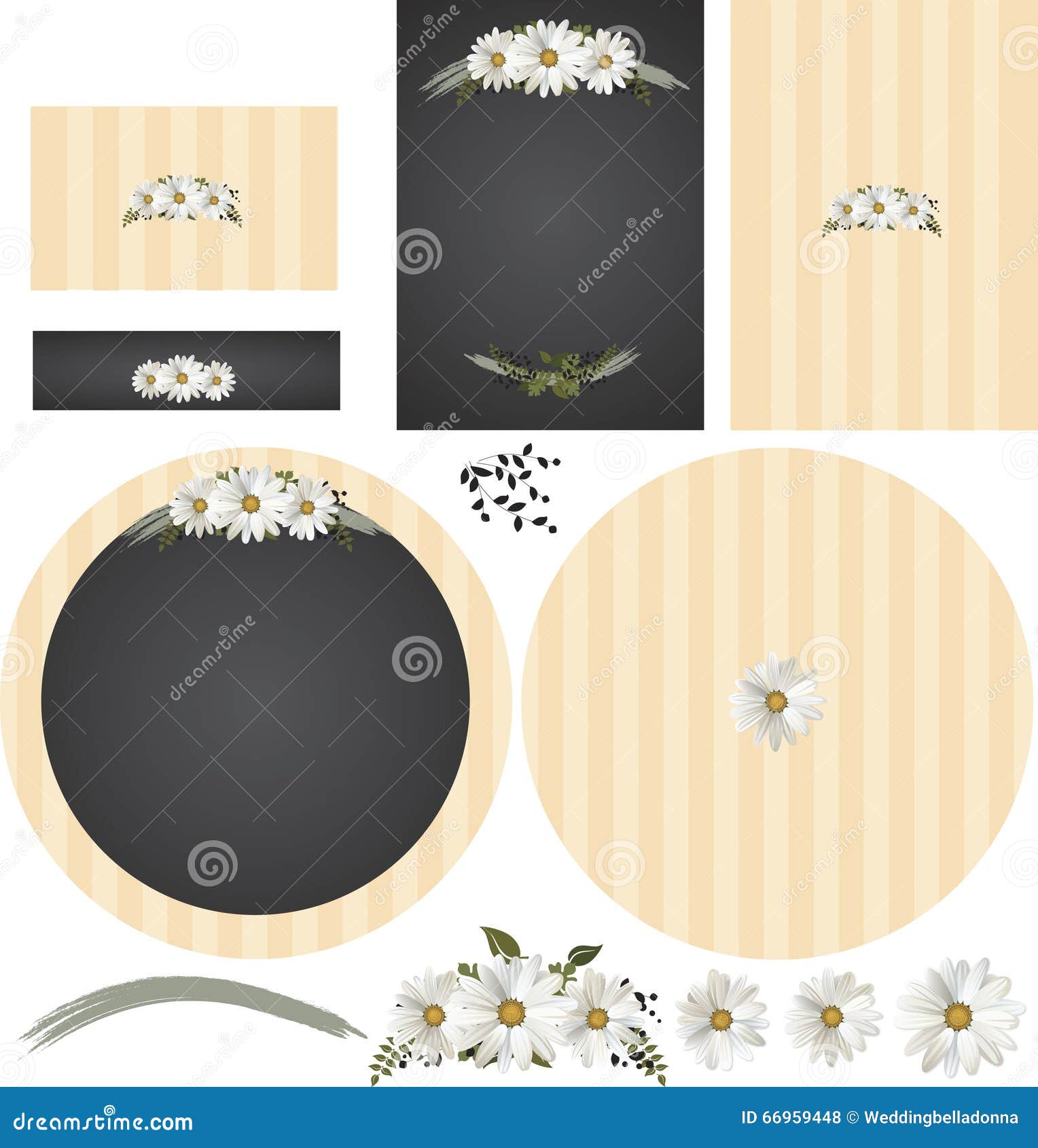 Daisies on Chalkboard Rustic Wedding Invitation Set Stock Vector