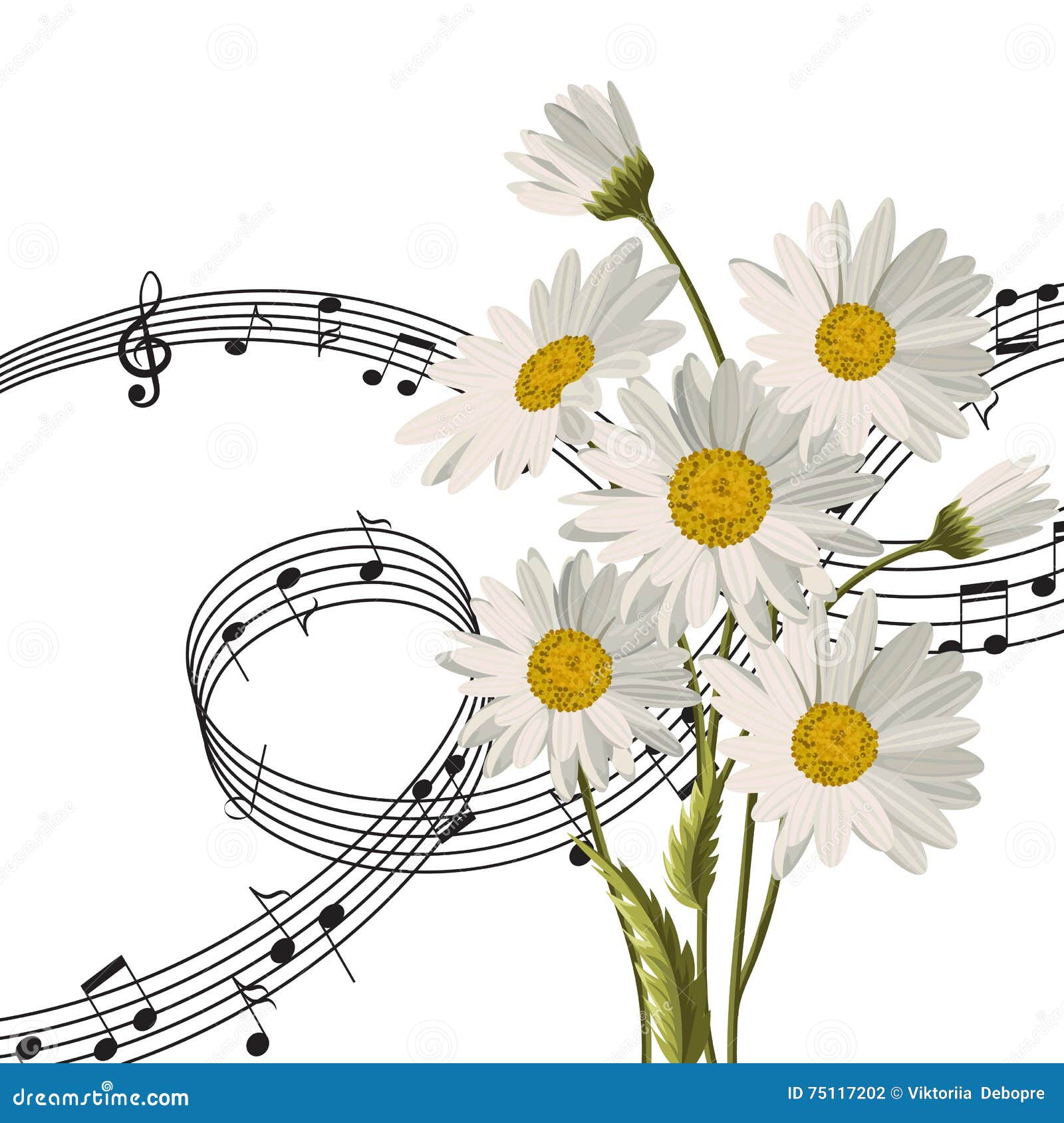 Daisies with music notes. stock vector. Illustration of daisy 75117202