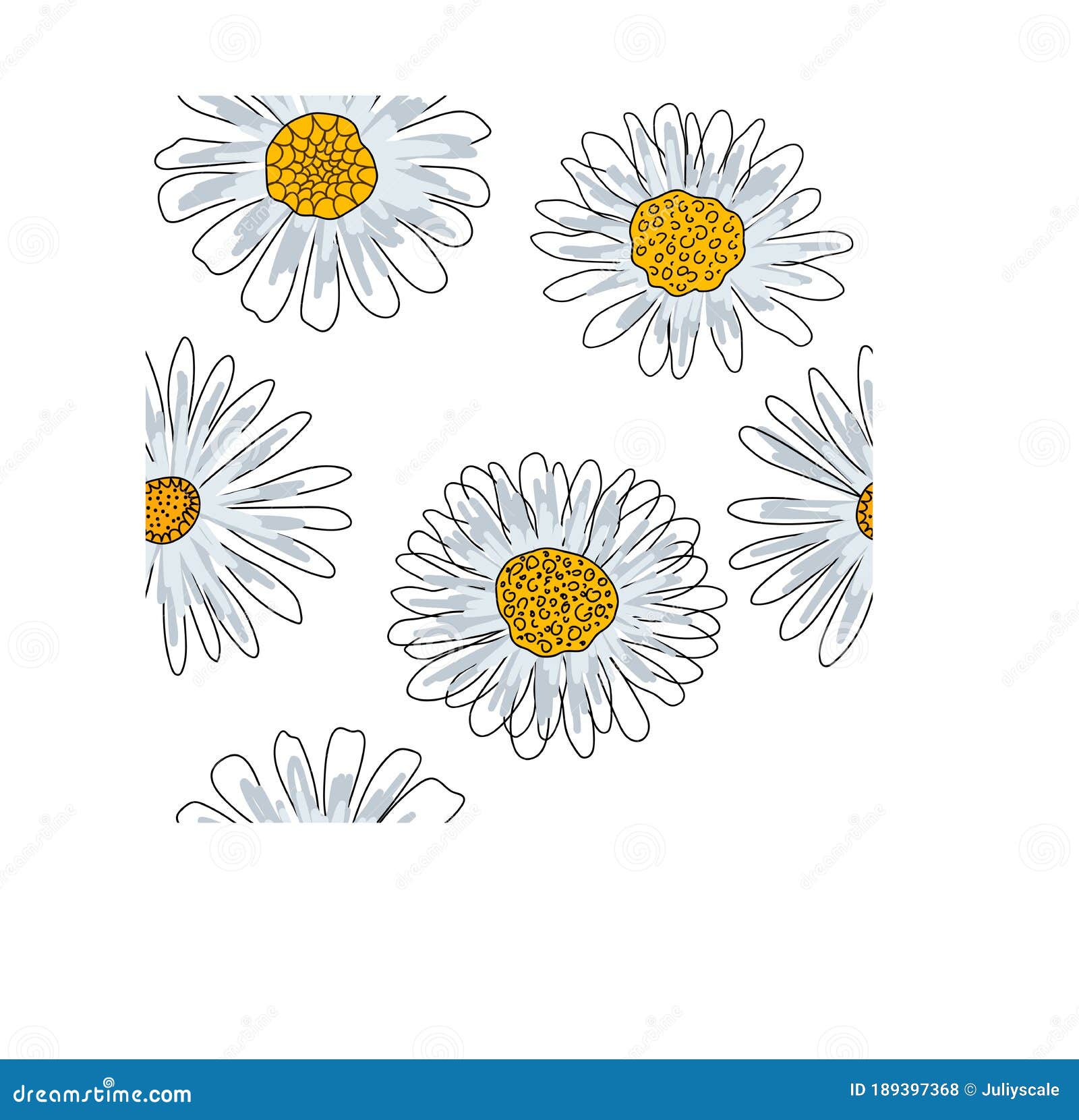 Daisies Solid Line Drawing. Seamless Texture. Abstract Minimal Daisy