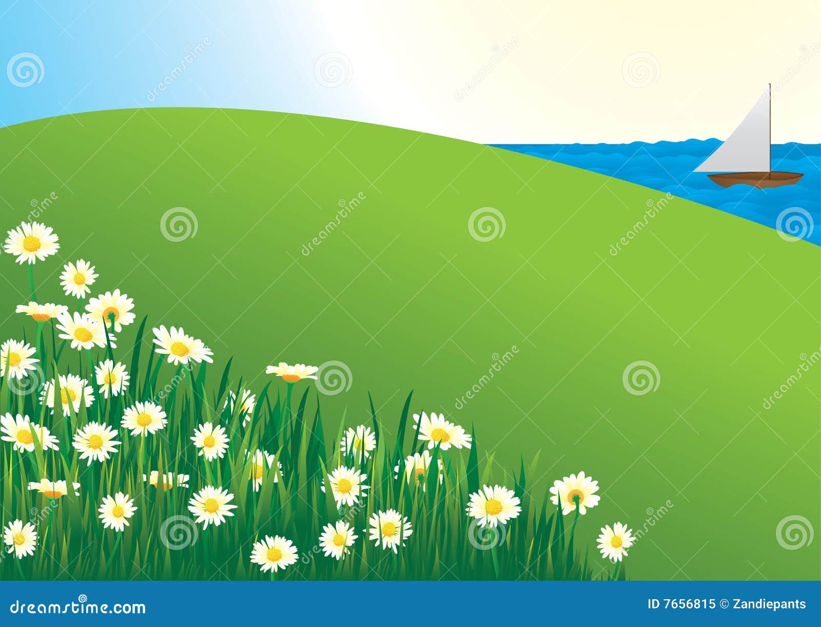 Daisy field vector stock vector. Illustration of cloud 7656815